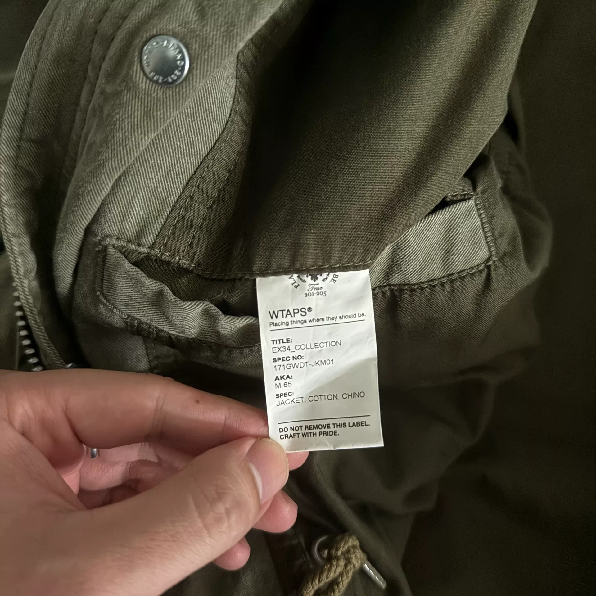 Wtaps 17ss M65 Washed Jacket — label