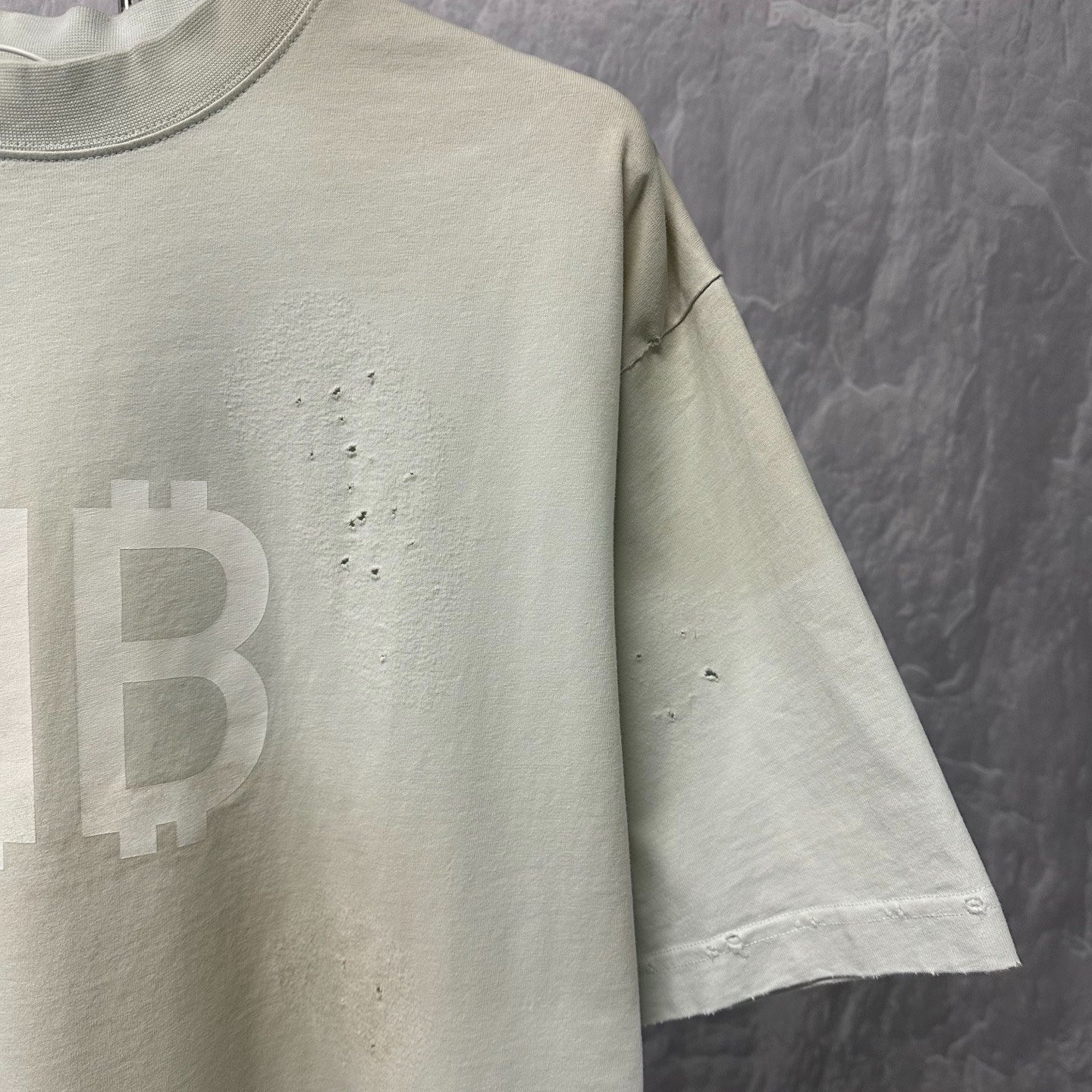Balenciaga Bitcoin Print Distressed Short Sleeve — detail