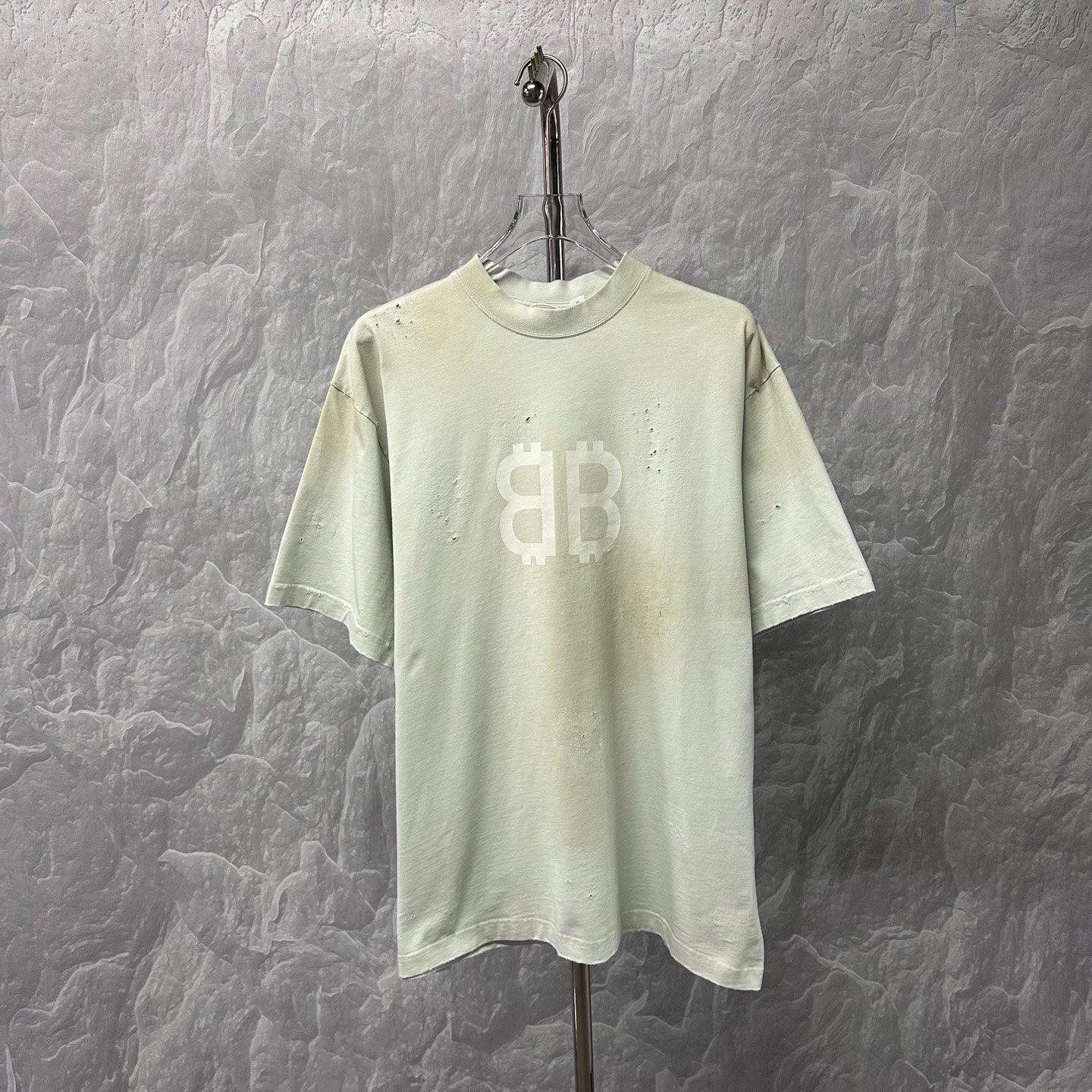 Balenciaga Bitcoin Print Distressed Short Sleeve