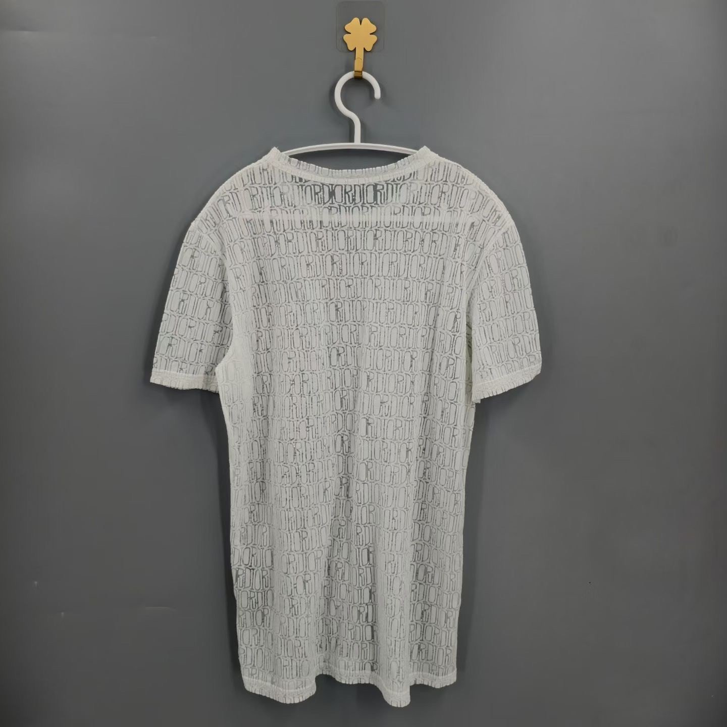 Dior White Logo Print Hollow-Out T-Shirt — front