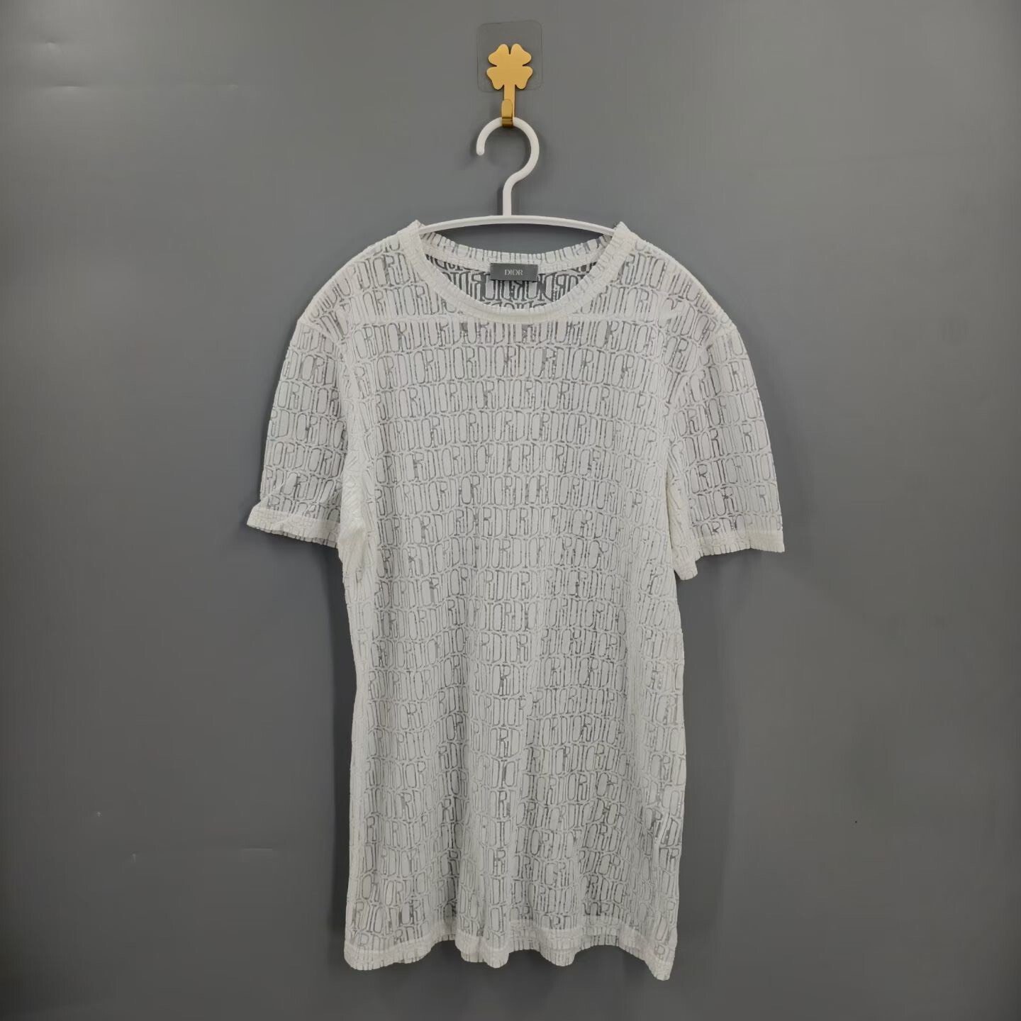 Dior White Logo Print Hollow-Out T-Shirt