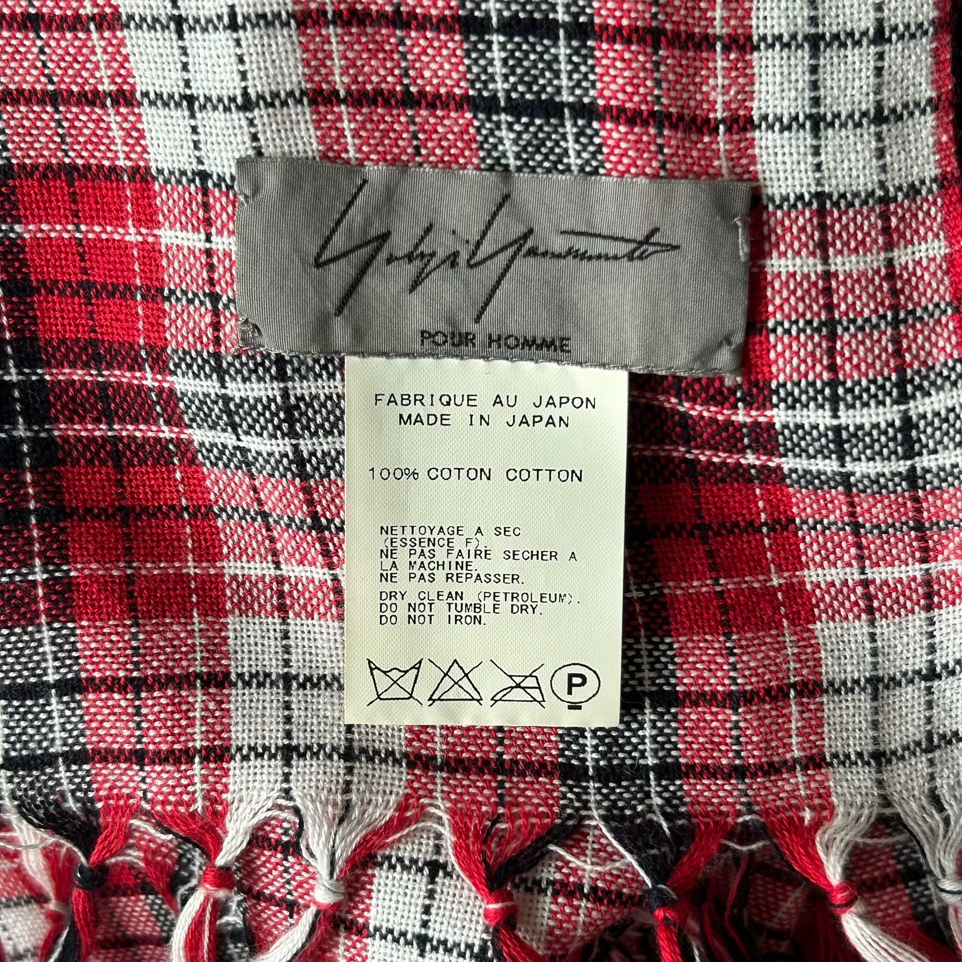 Yohji Yamamoto 13ss Red Plaid Tassel Scarf — label