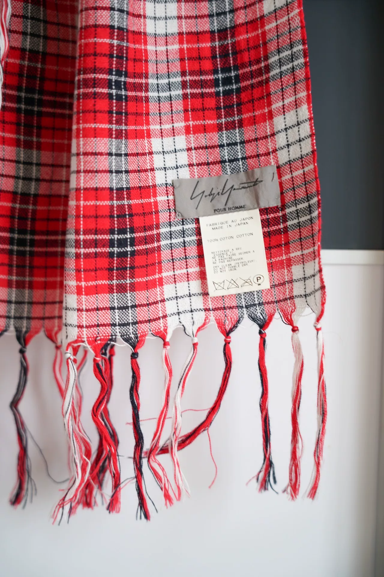 Yohji Yamamoto 13ss Red Plaid Tassel Scarf — detail