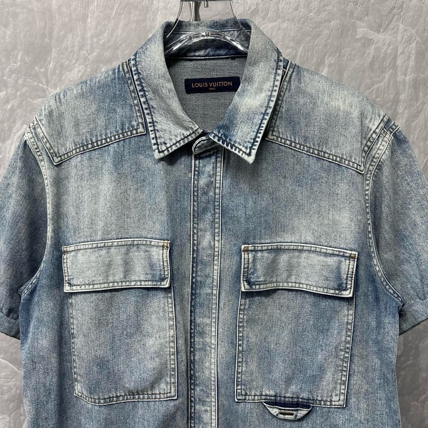 Louis Vuitton Distressed Denim Short Sleeve Shirt — front