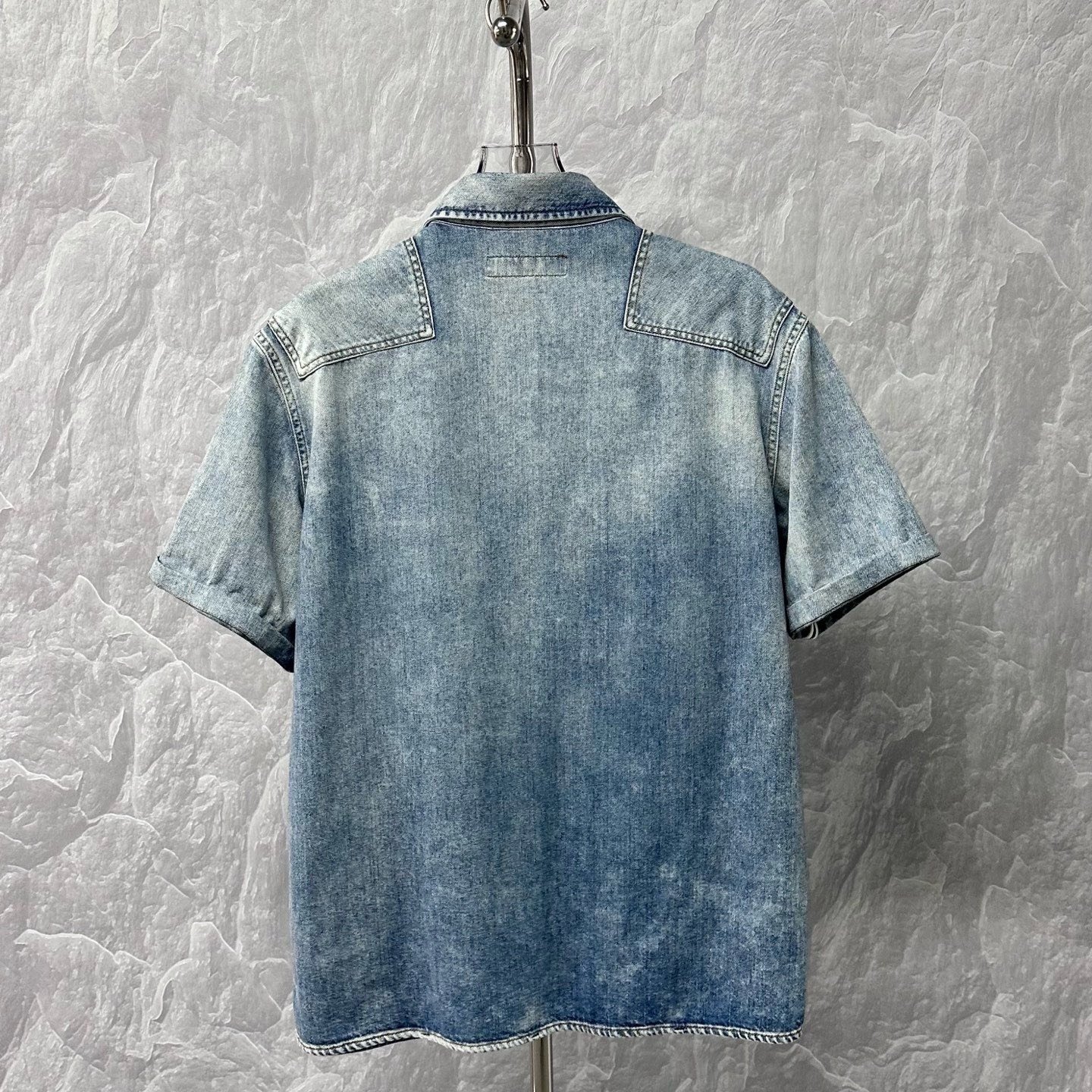 Louis Vuitton Distressed Denim Short Sleeve Shirt — back