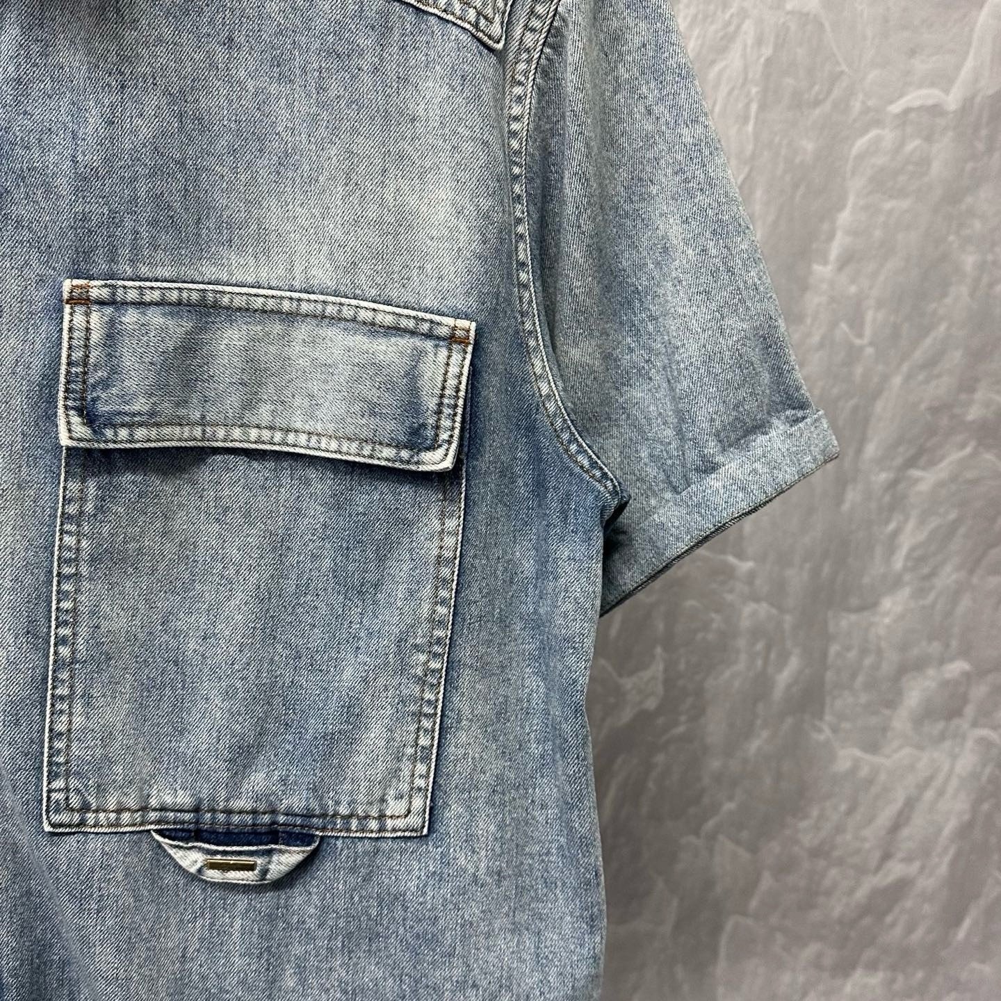 Louis Vuitton Distressed Denim Short Sleeve Shirt — detail
