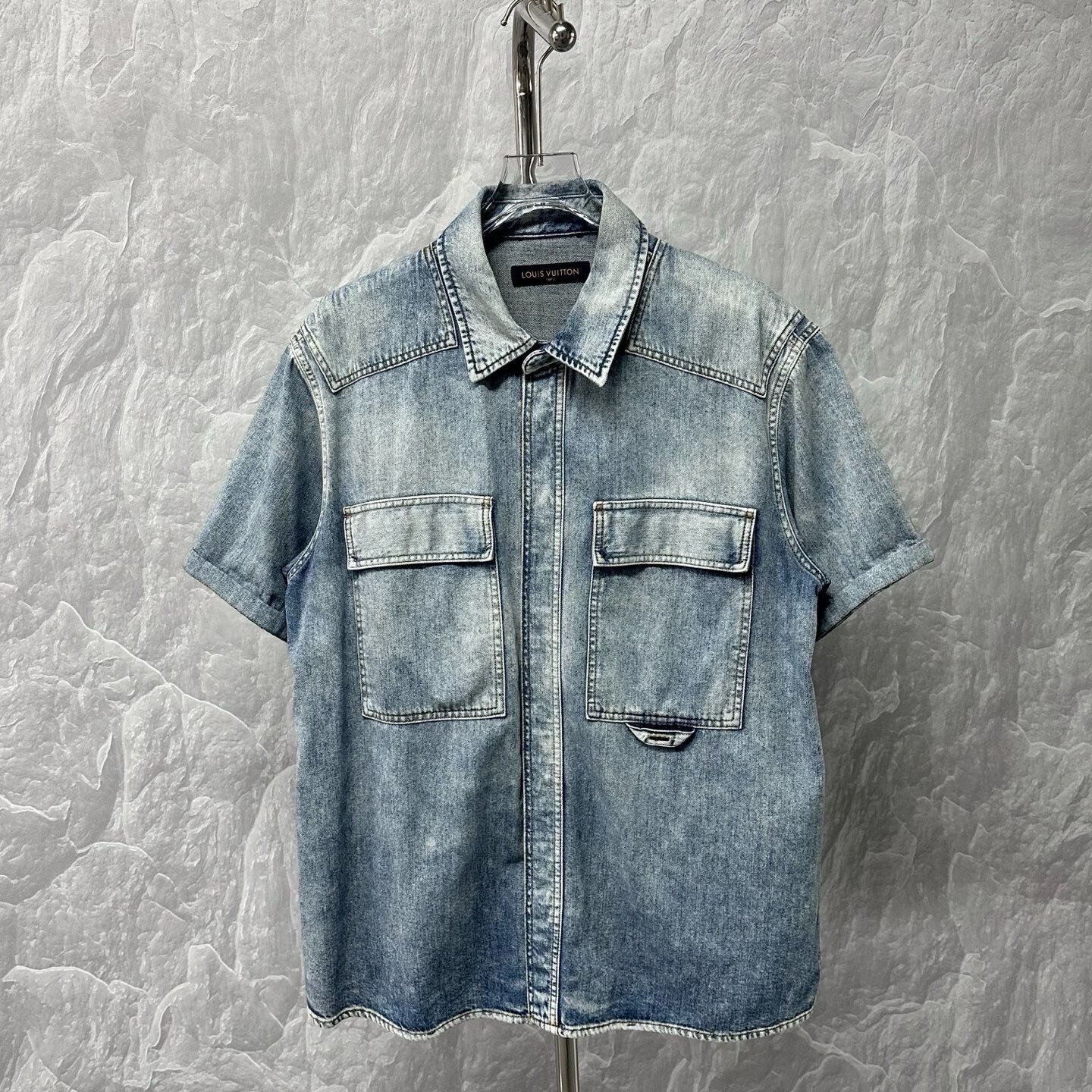 Louis Vuitton Distressed Denim Short Sleeve Shirt