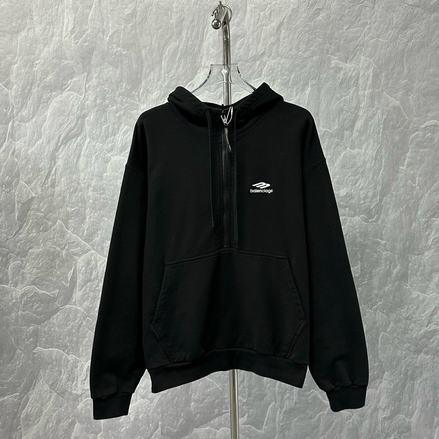 Balenciaga SS26 Embroidered 3B Hooded Half-Zip Sweatshirt