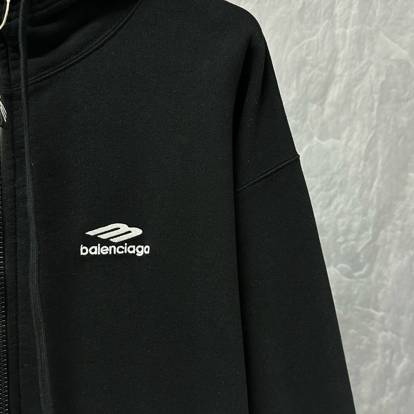 Balenciaga SS26 Embroidered 3B Hooded Half-Zip Sweatshirt — detail