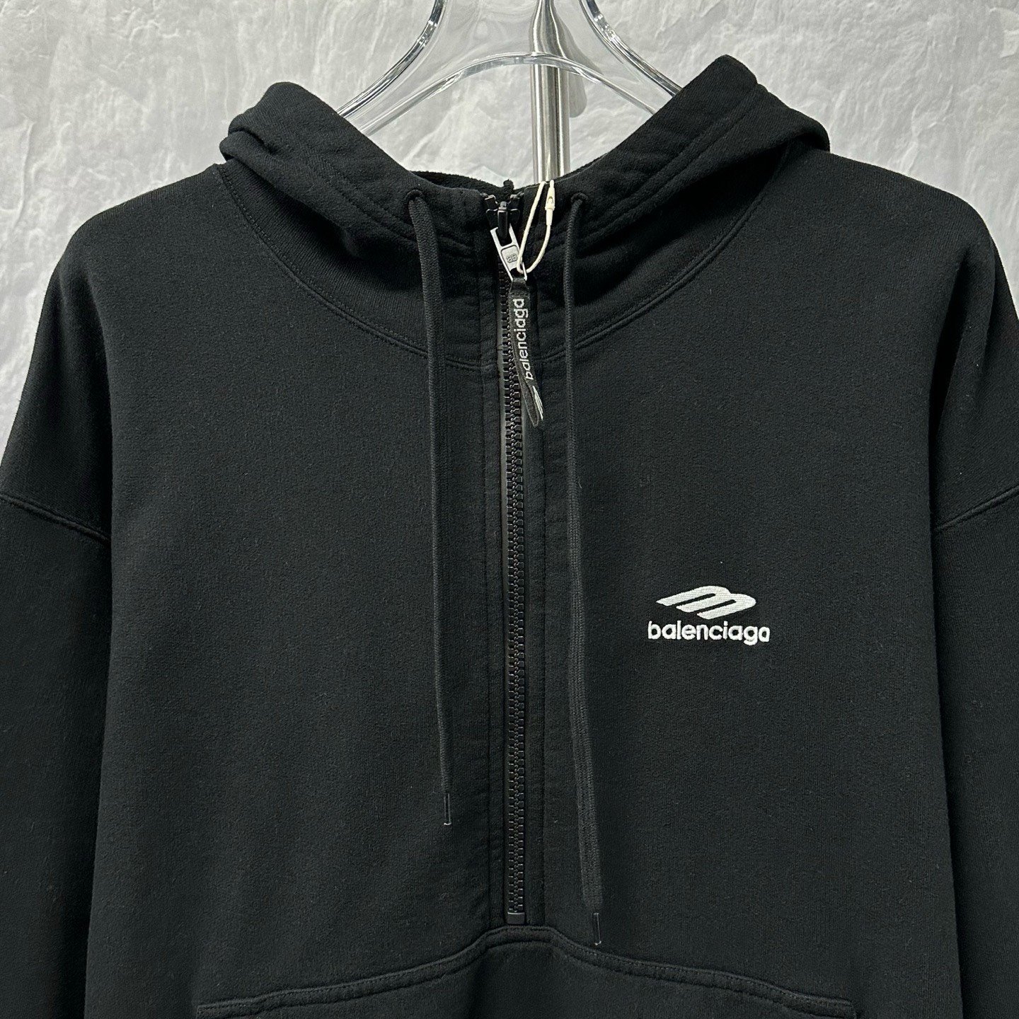 Balenciaga SS26 Embroidered 3B Hooded Half-Zip Sweatshirt — front