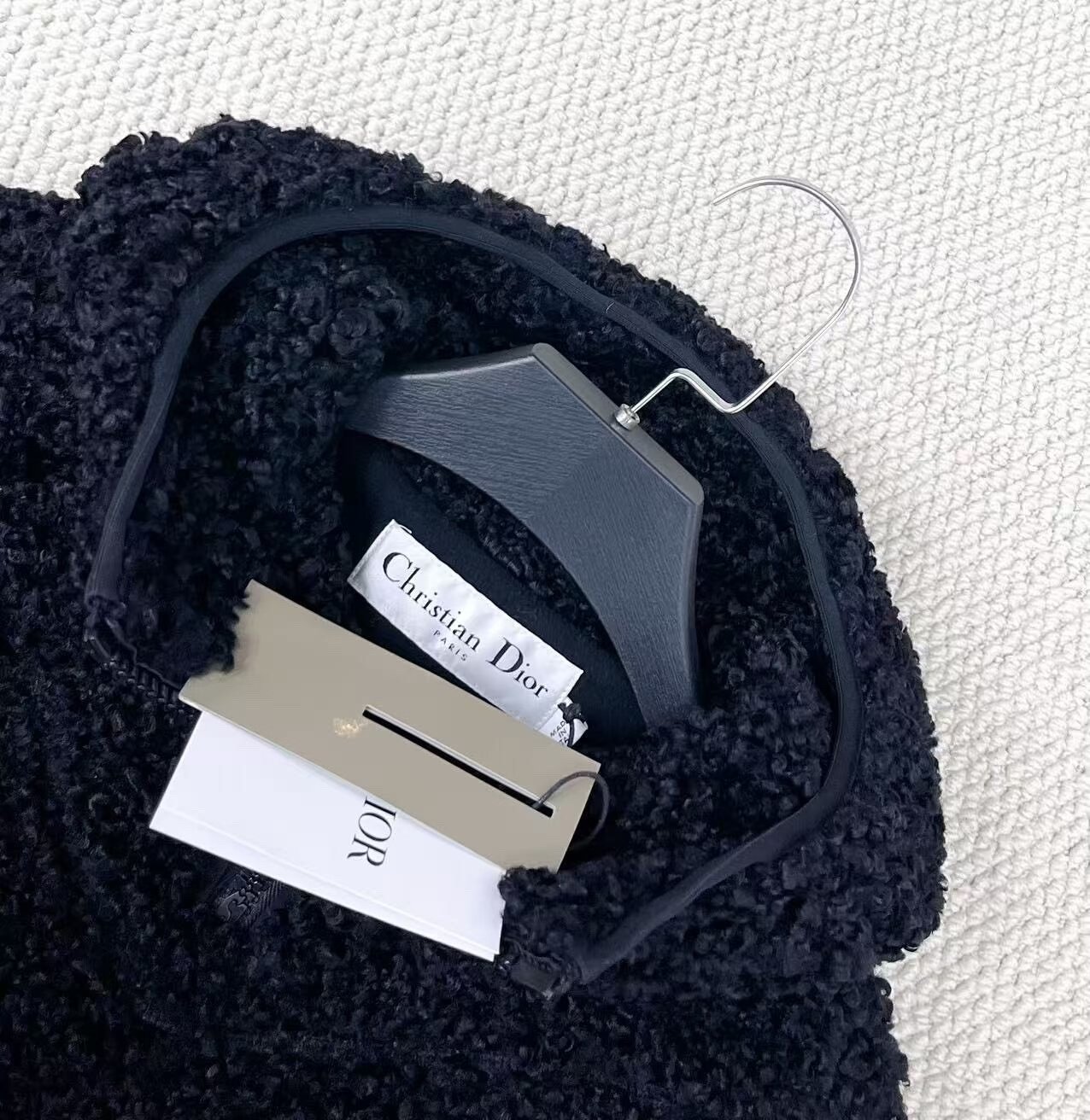 Dior Black Half-Zip Logo Teddy Fleece Jacket — detail