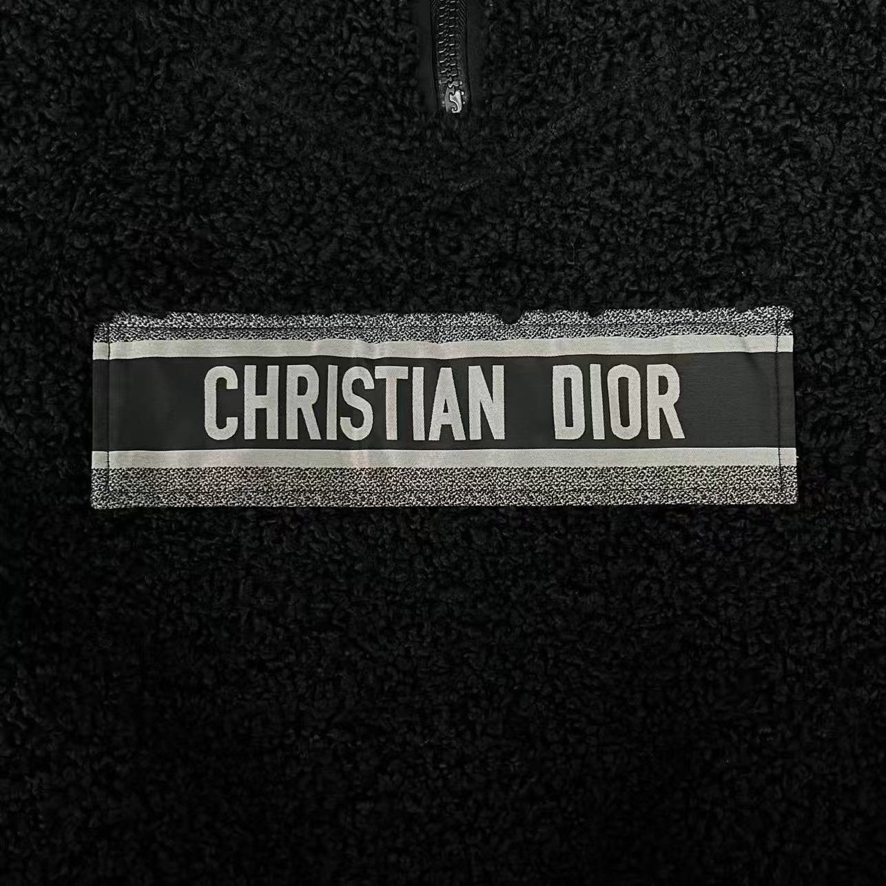 Dior Black Half-Zip Logo Teddy Fleece Jacket — back