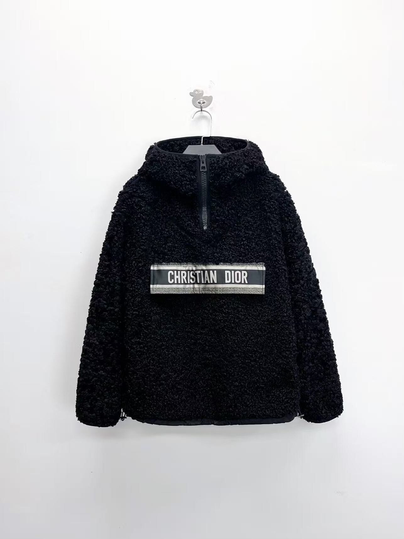 Dior Black Half-Zip Logo Teddy Fleece Jacket