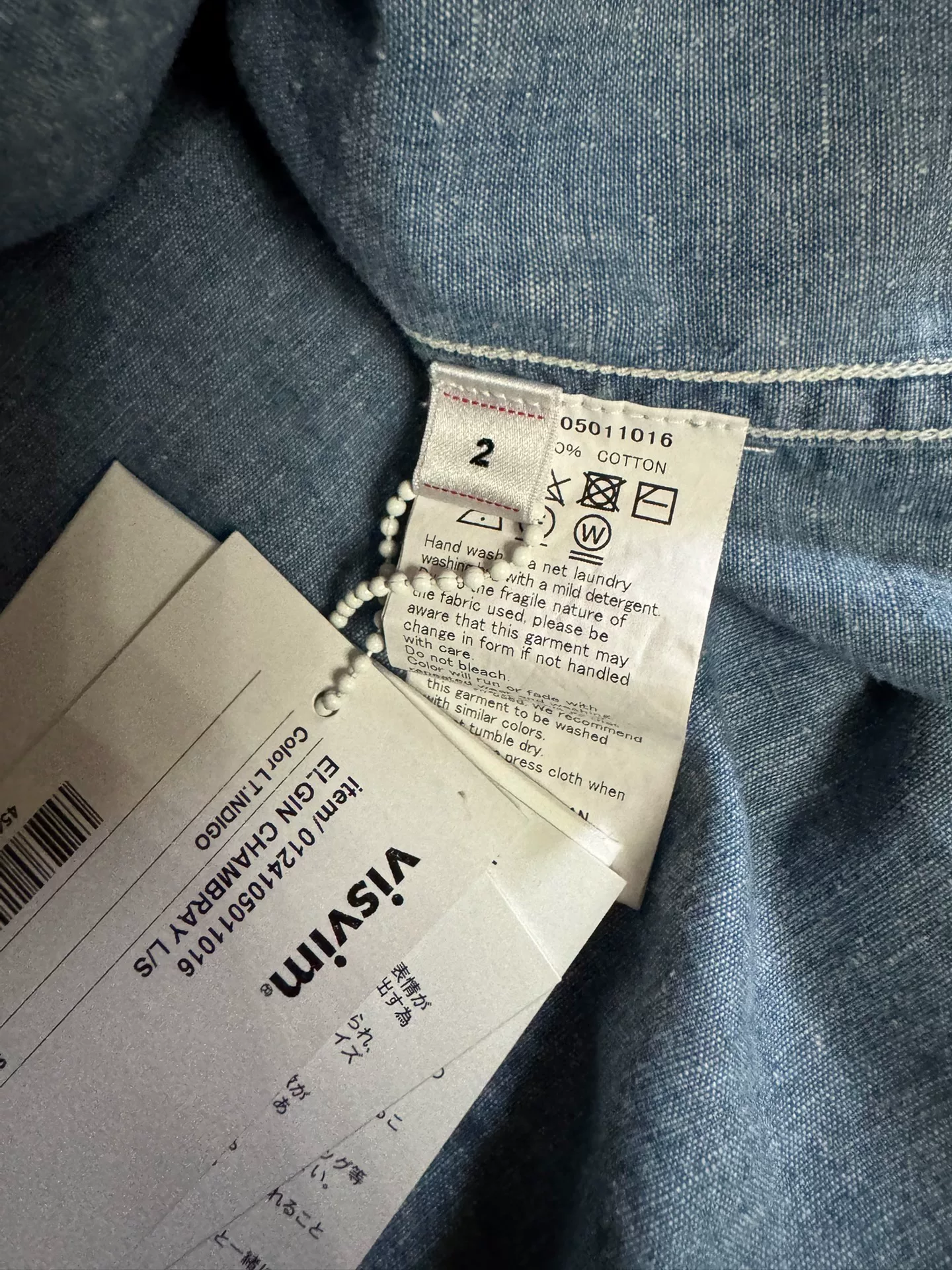 VISVIM 24SS ELGIN CHAMBRAY L/S Collarless Shirt — detail