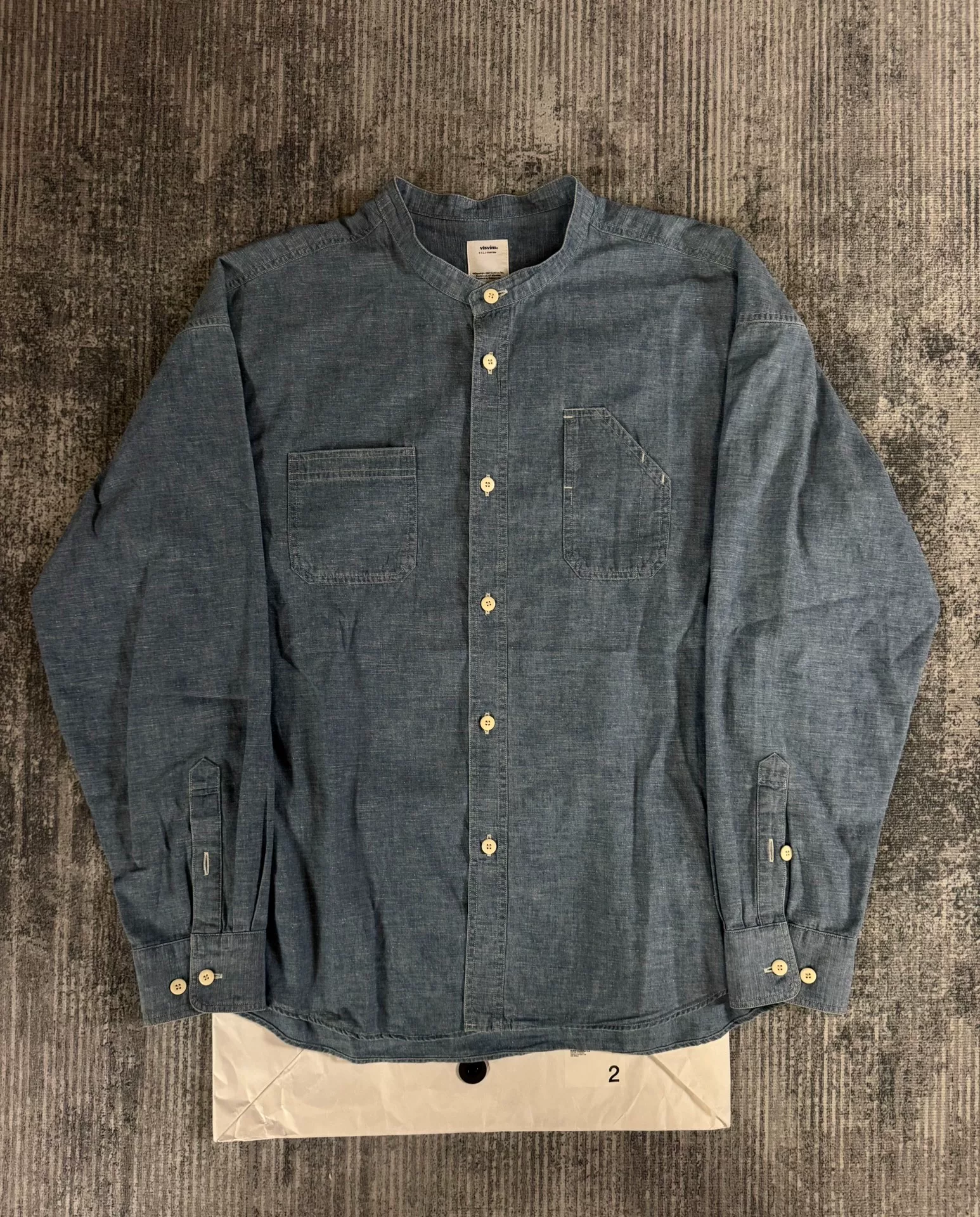 VISVIM 24SS ELGIN CHAMBRAY L/S Collarless Shirt