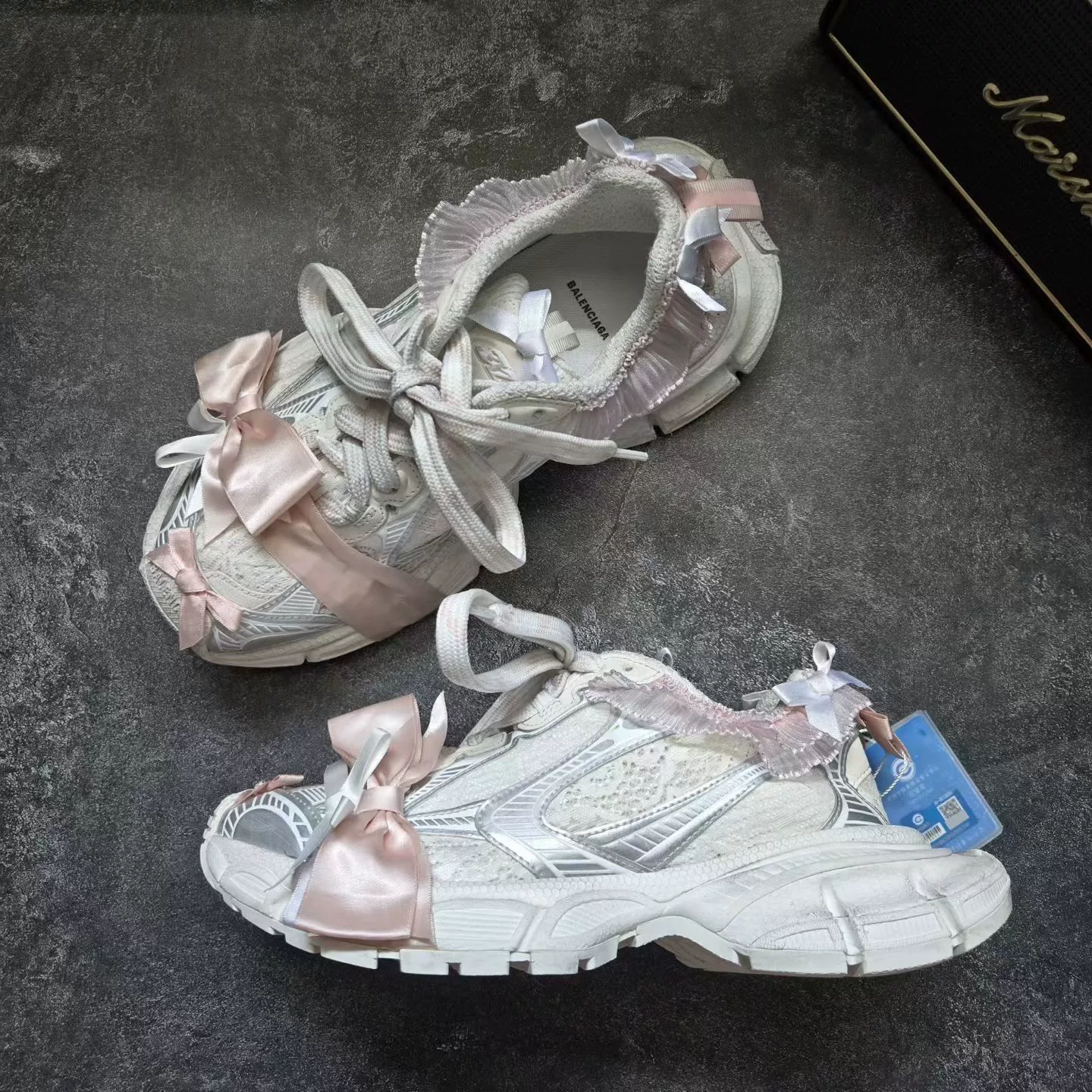Balenciaga 3XL Silver White Lace Bow Dad Shoes — back