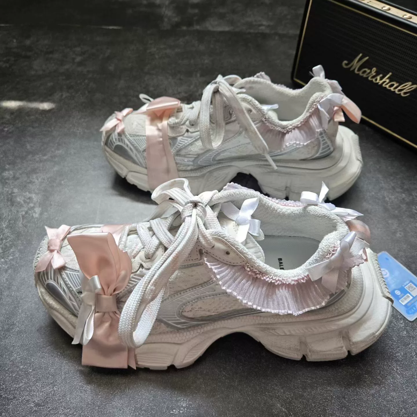 Balenciaga 3XL Silver White Lace Bow Dad Shoes