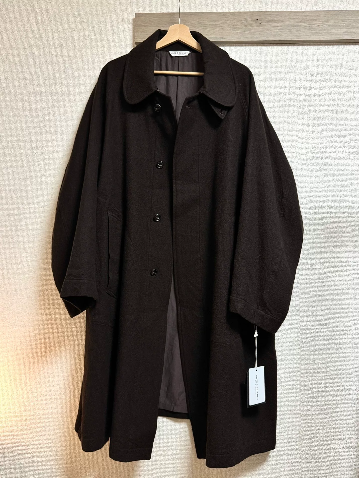 Arts&Science Felted Wool Balmacaan Coat — label