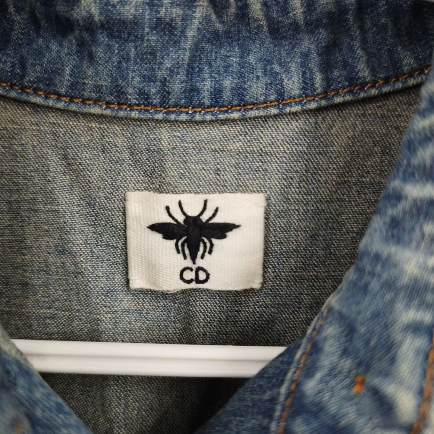 Dior Blue Denim Tiger Bee Embroidery Short Sleeve Shirt — back