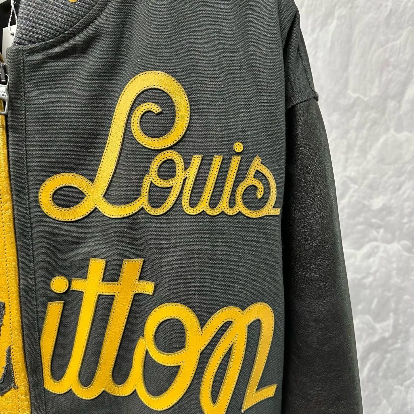 Louis Vuitton Black Yellow Letter Baseball Jacket — detail