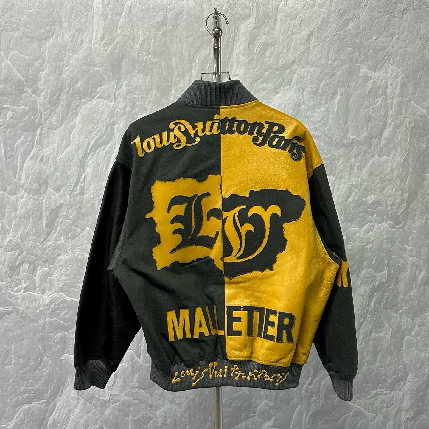 Louis Vuitton Black Yellow Letter Baseball Jacket — back