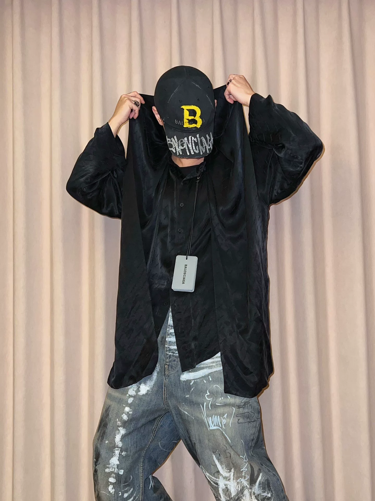 Balenciaga Four-Sleeve Scarf Logo Hooded Jacket — front