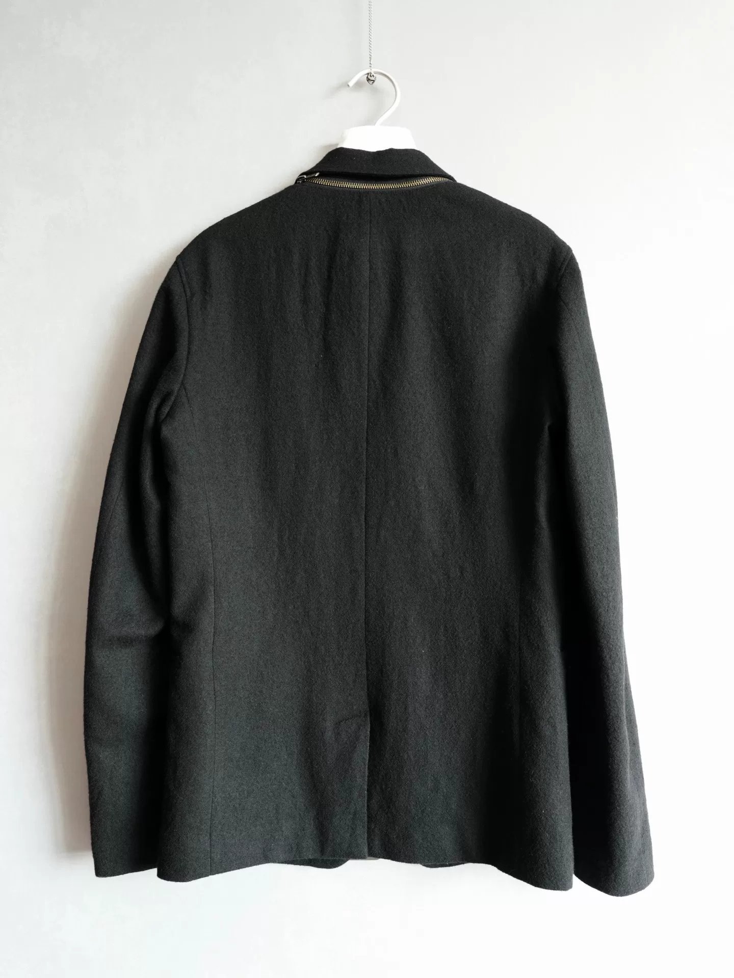 Yohji Yamamoto 14AW Zip Leather Wool Coat — label