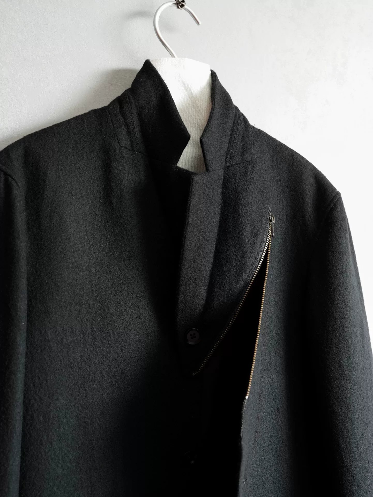 Yohji Yamamoto 14AW Zip Leather Wool Coat — back