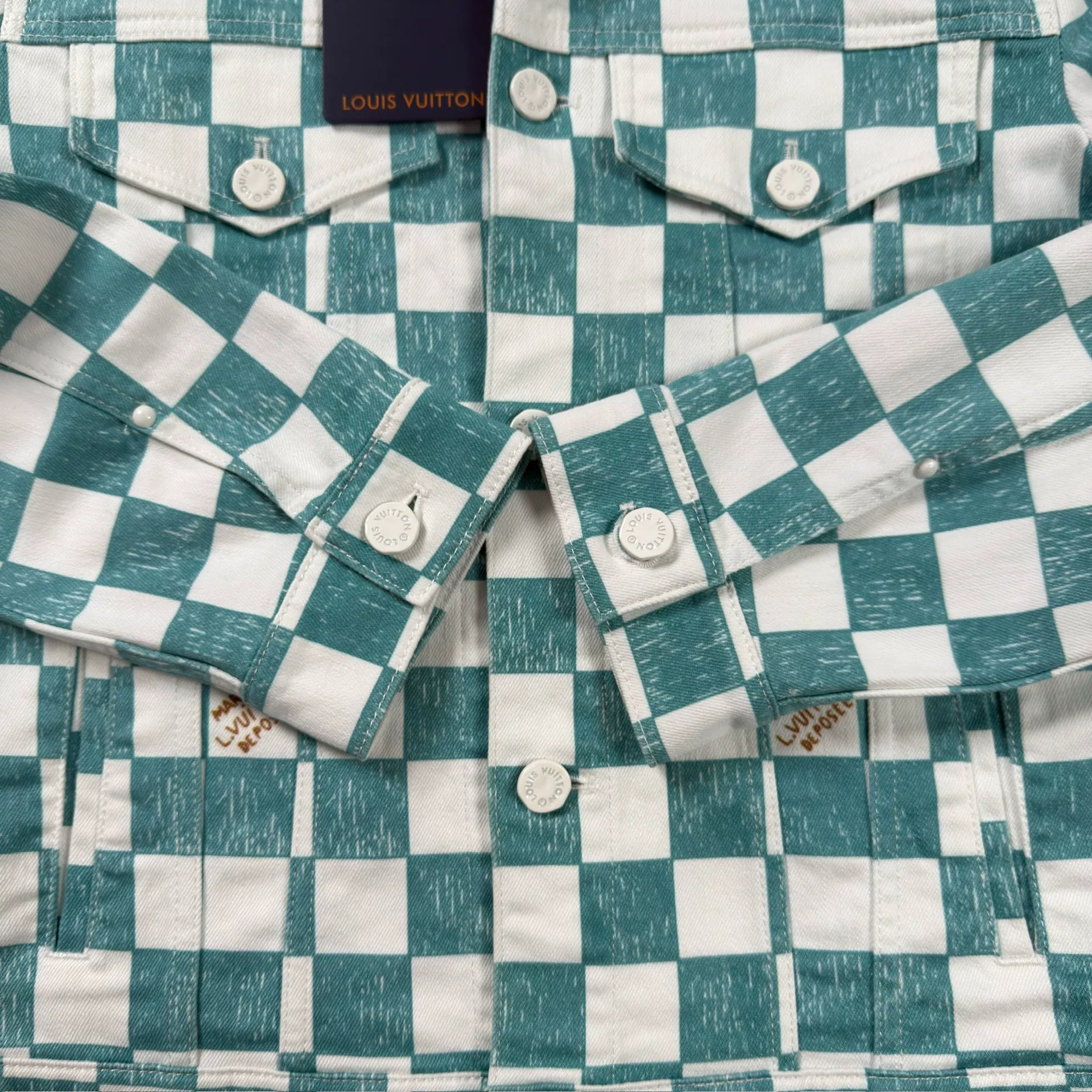 Louis Vuitton White Green Check Denim Jacket — detail