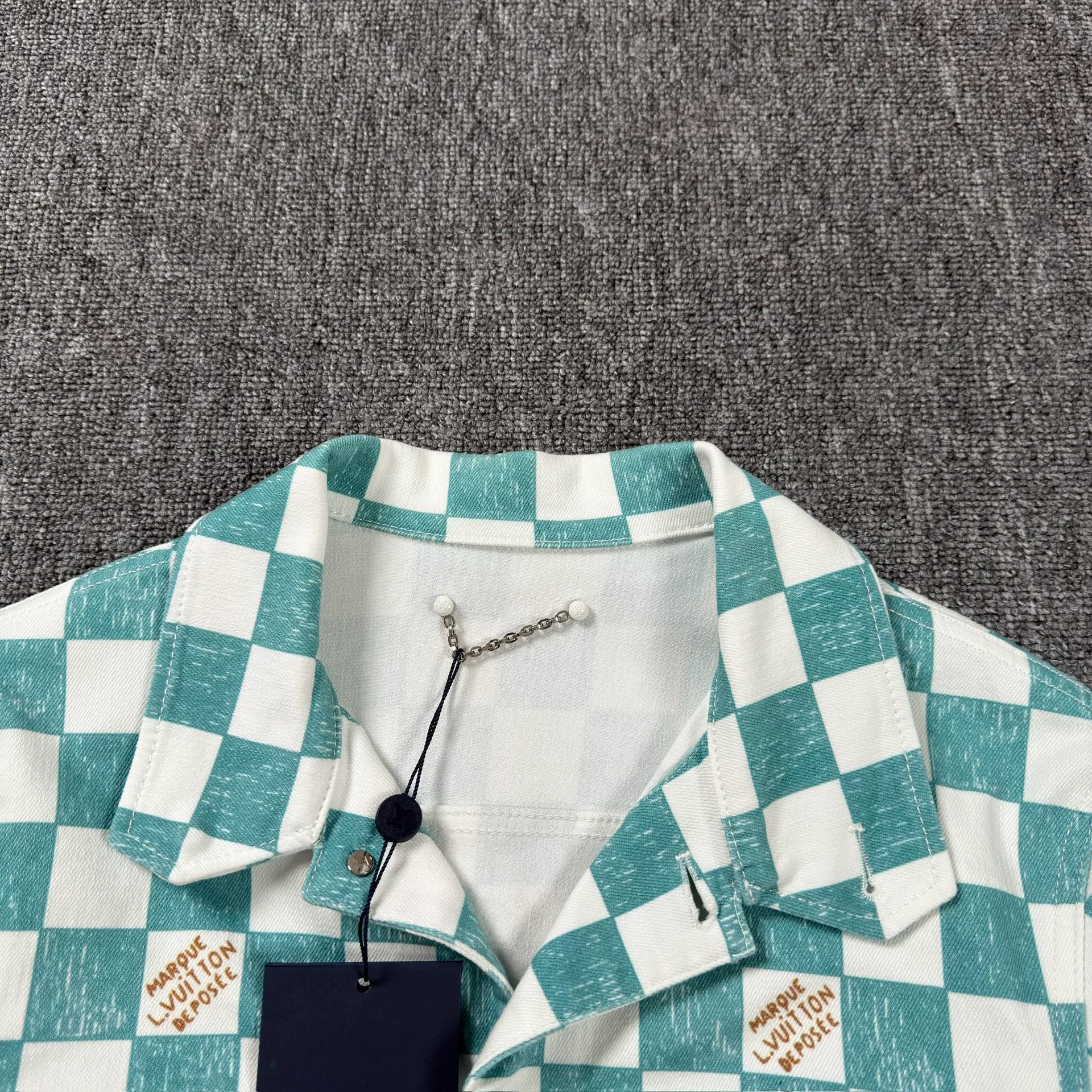 Louis Vuitton White Green Check Denim Jacket — front