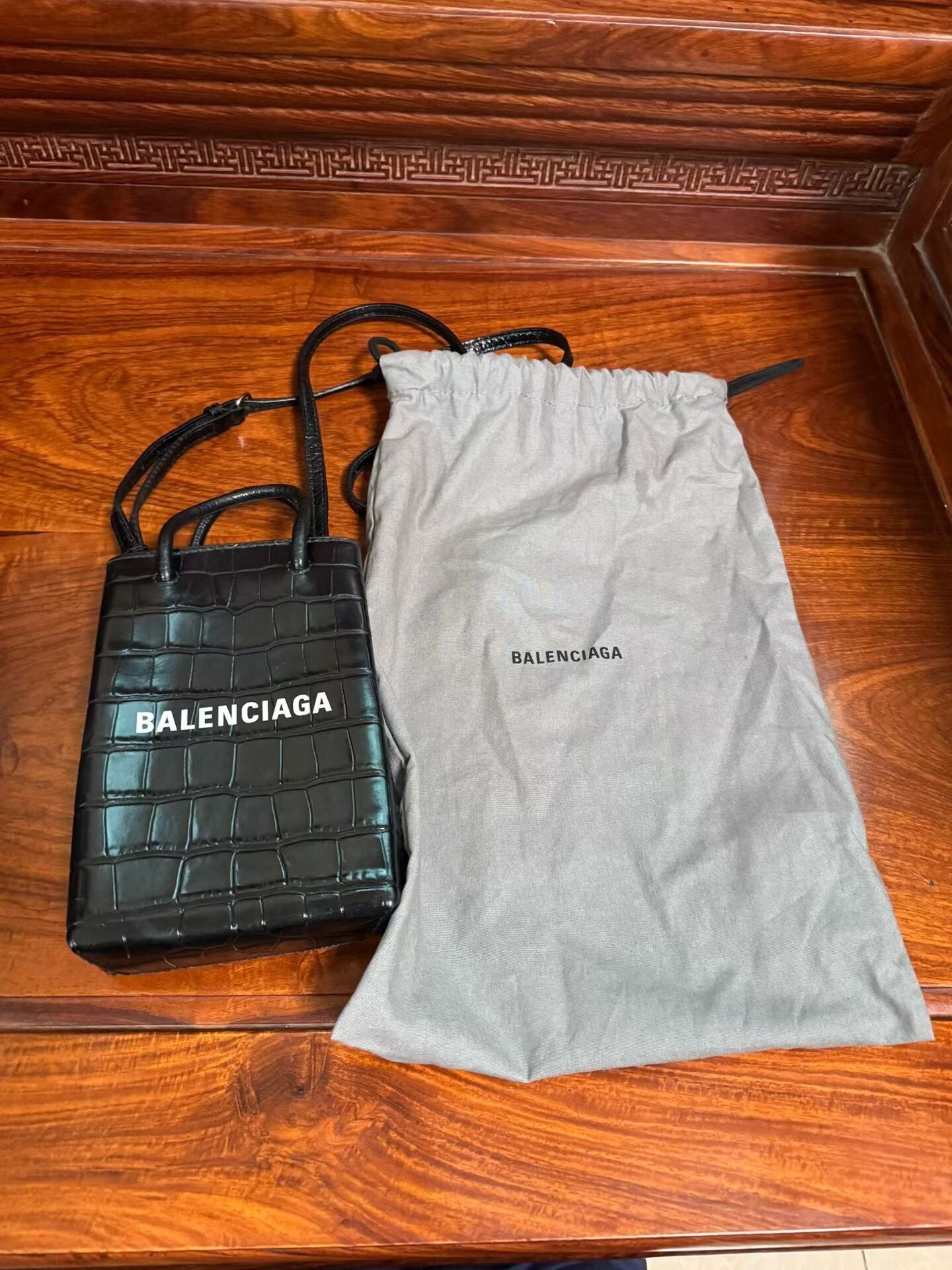 Balenciaga Crocodile Skin Phone Bag — front