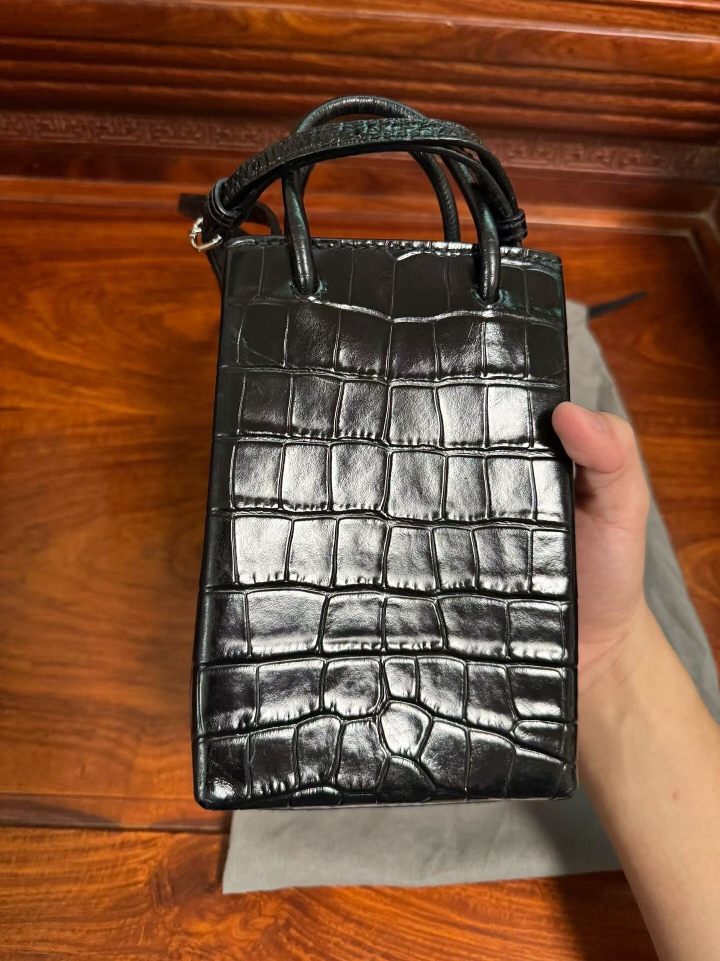 Balenciaga Crocodile Skin Phone Bag — label