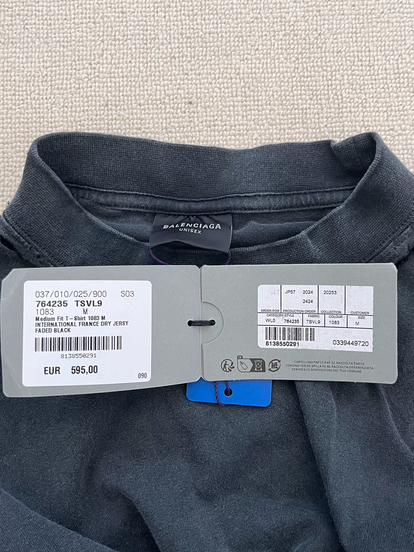 Balenciaga Dark Gray Logo Drop Shoulder T-shirt — back