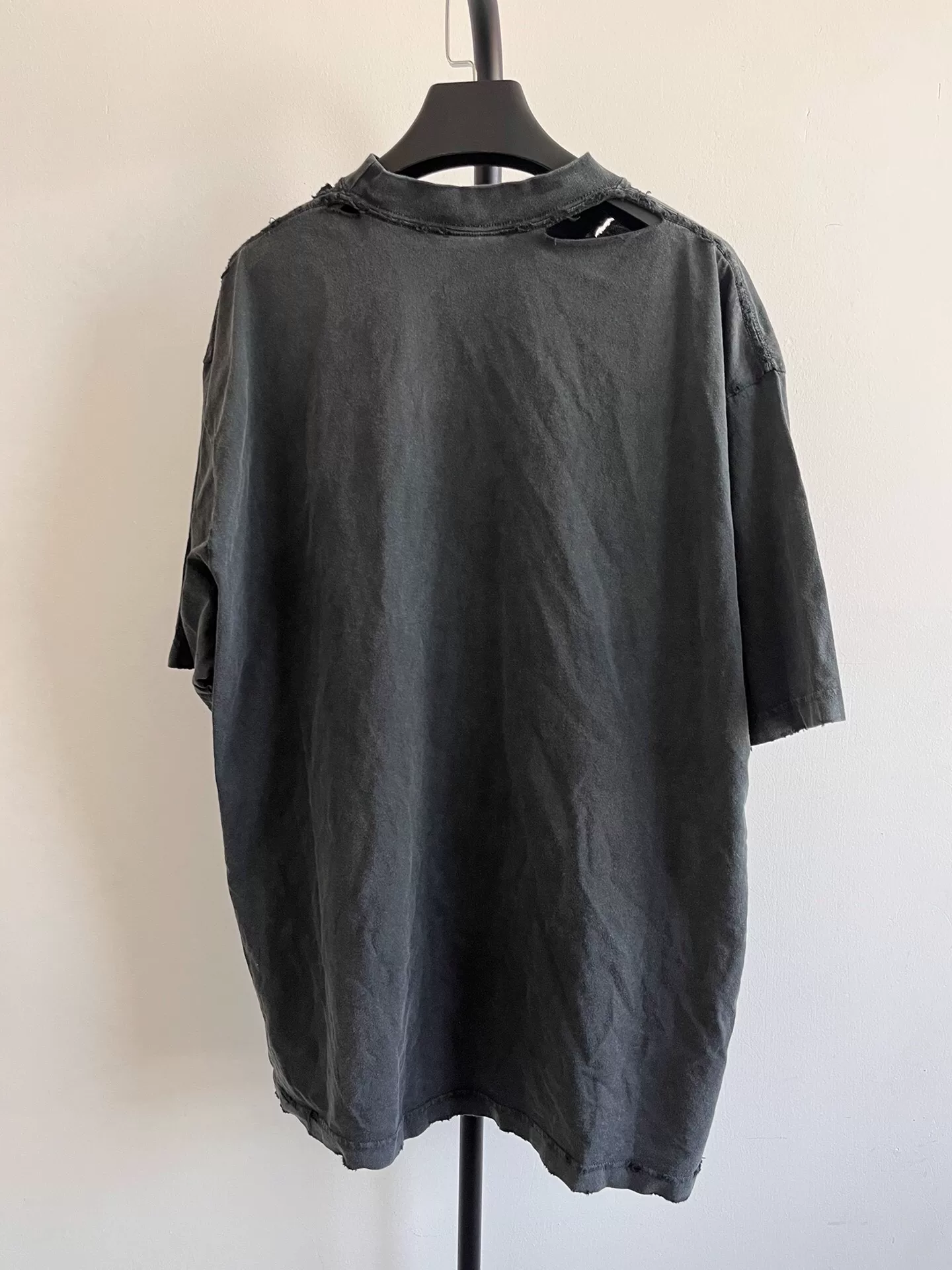 Balenciaga Dark Gray Logo Drop Shoulder T-shirt — front