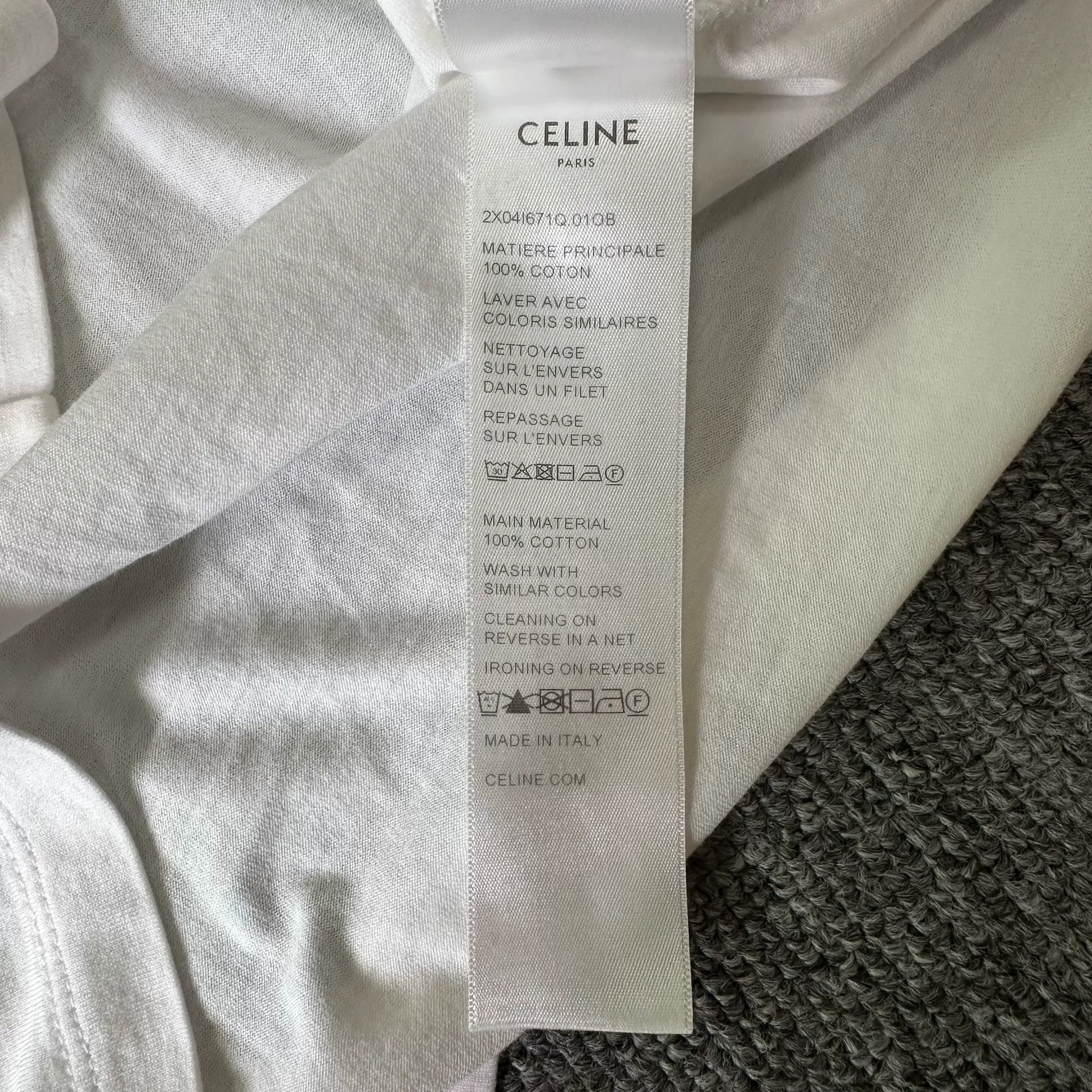 Celine White Embroidered Logo Short-Sleeve Tee — label