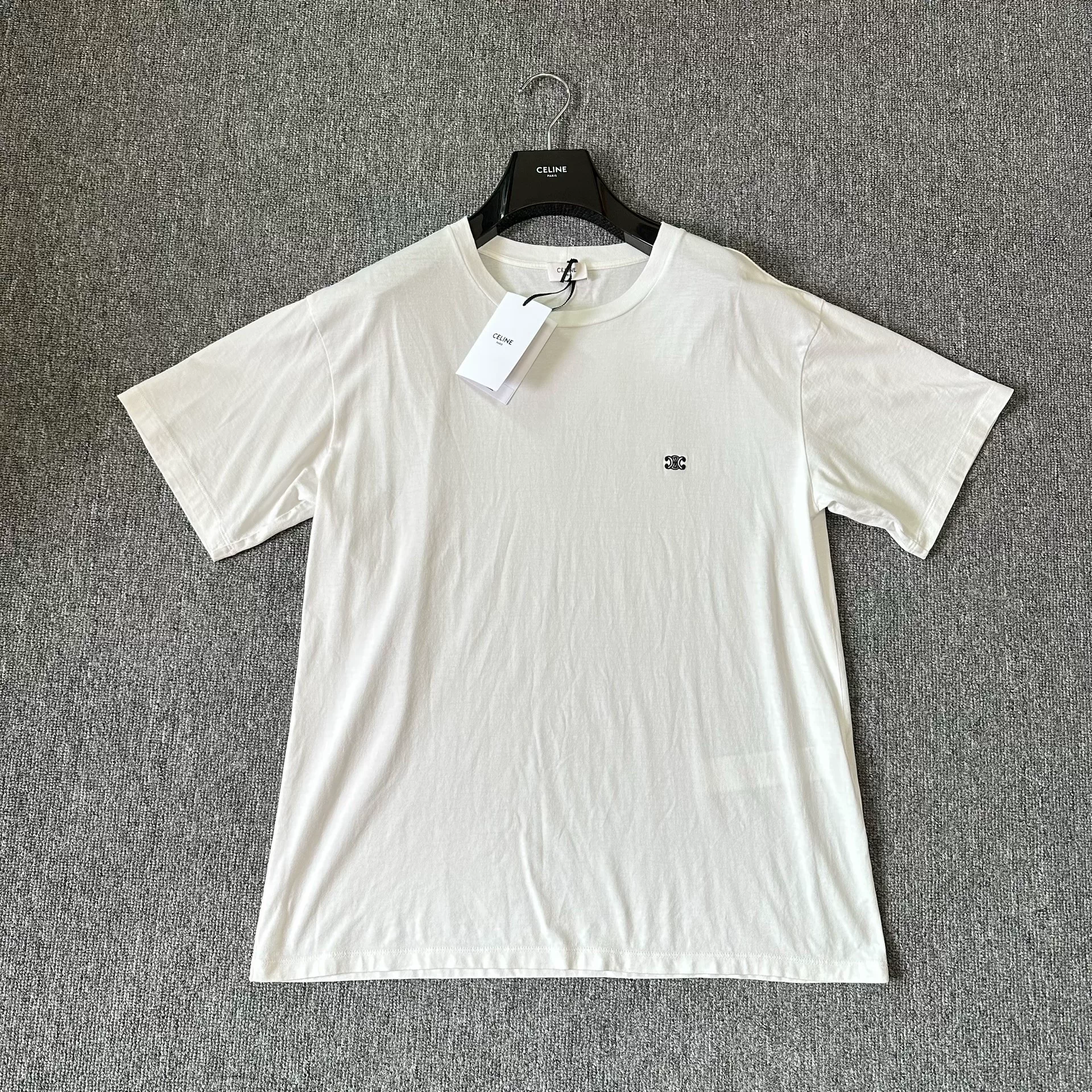 Celine White Embroidered Logo Short-Sleeve Tee