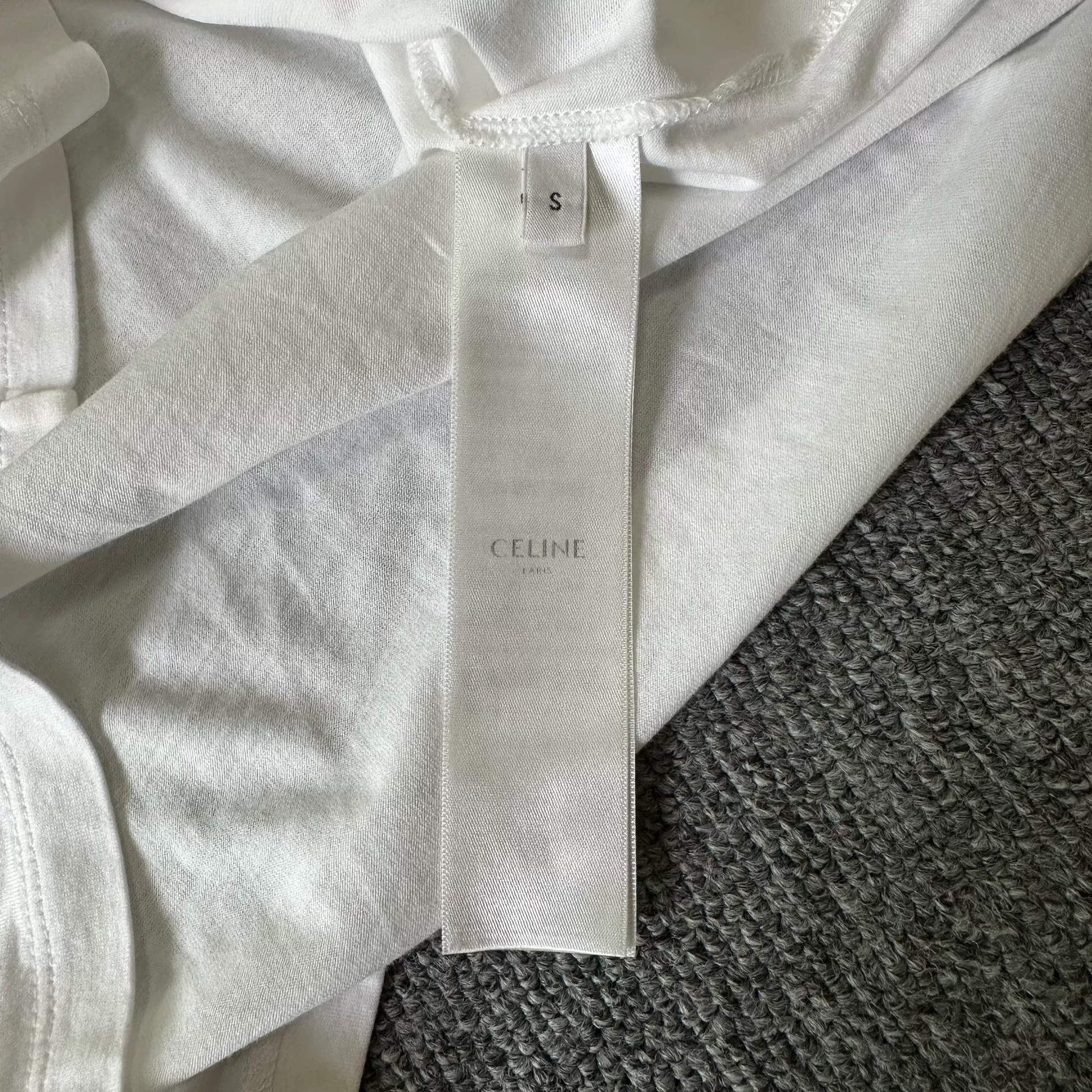 Celine White Embroidered Logo Short-Sleeve Tee — back