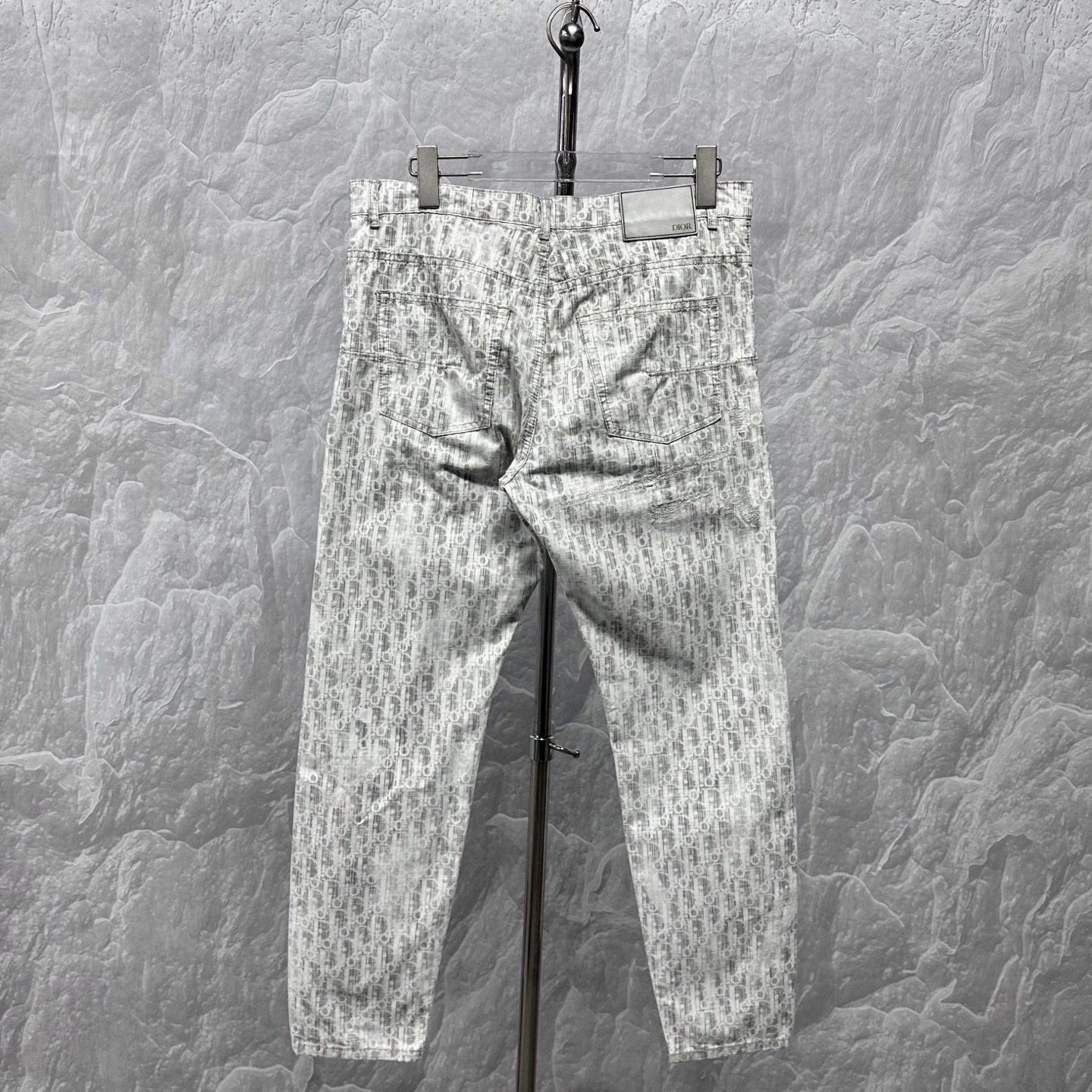 Dior Monogram Distressed Straight Jeans — detail