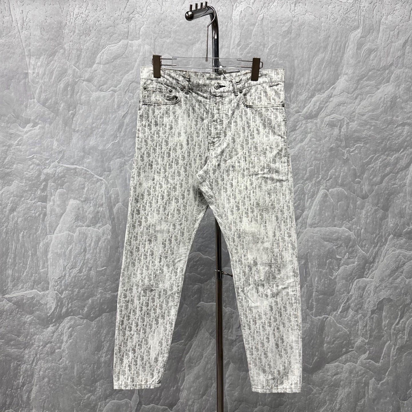 Dior Monogram Distressed Straight Jeans