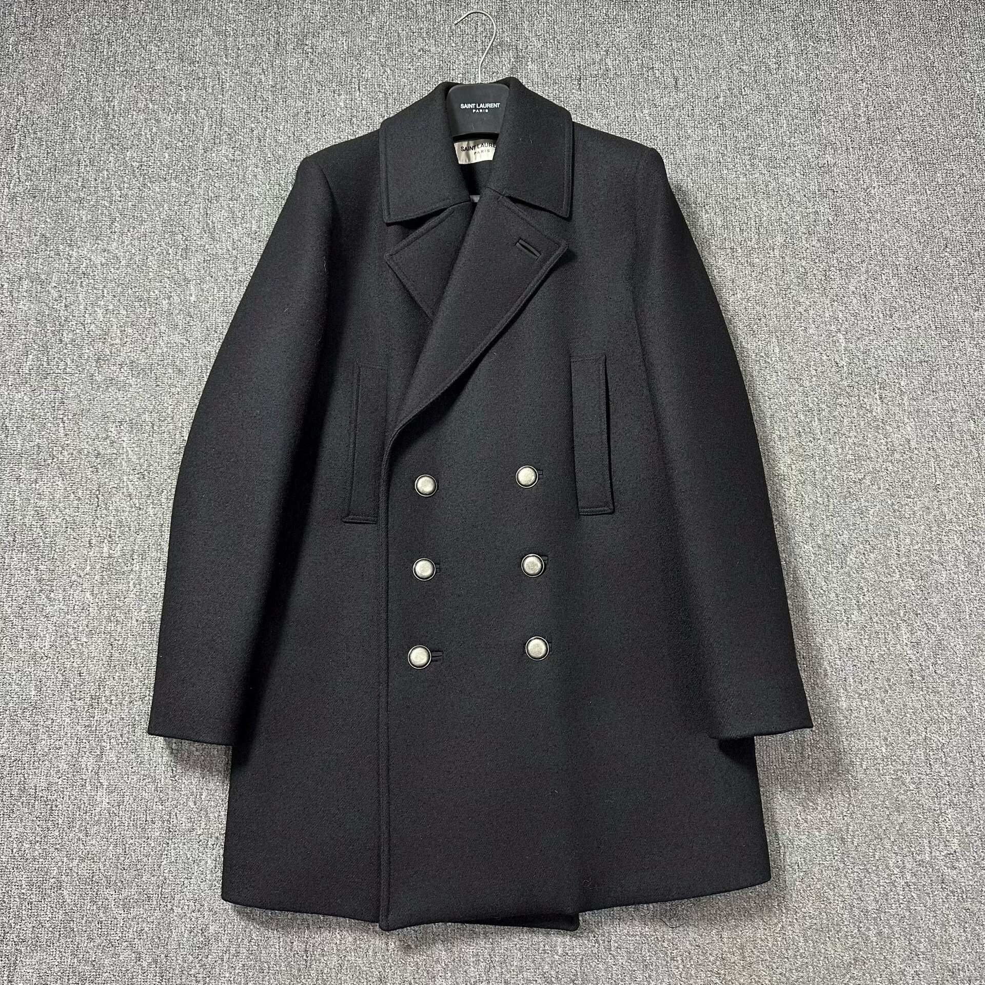 Saint Laurent Black Double-Breasted Wool Coat