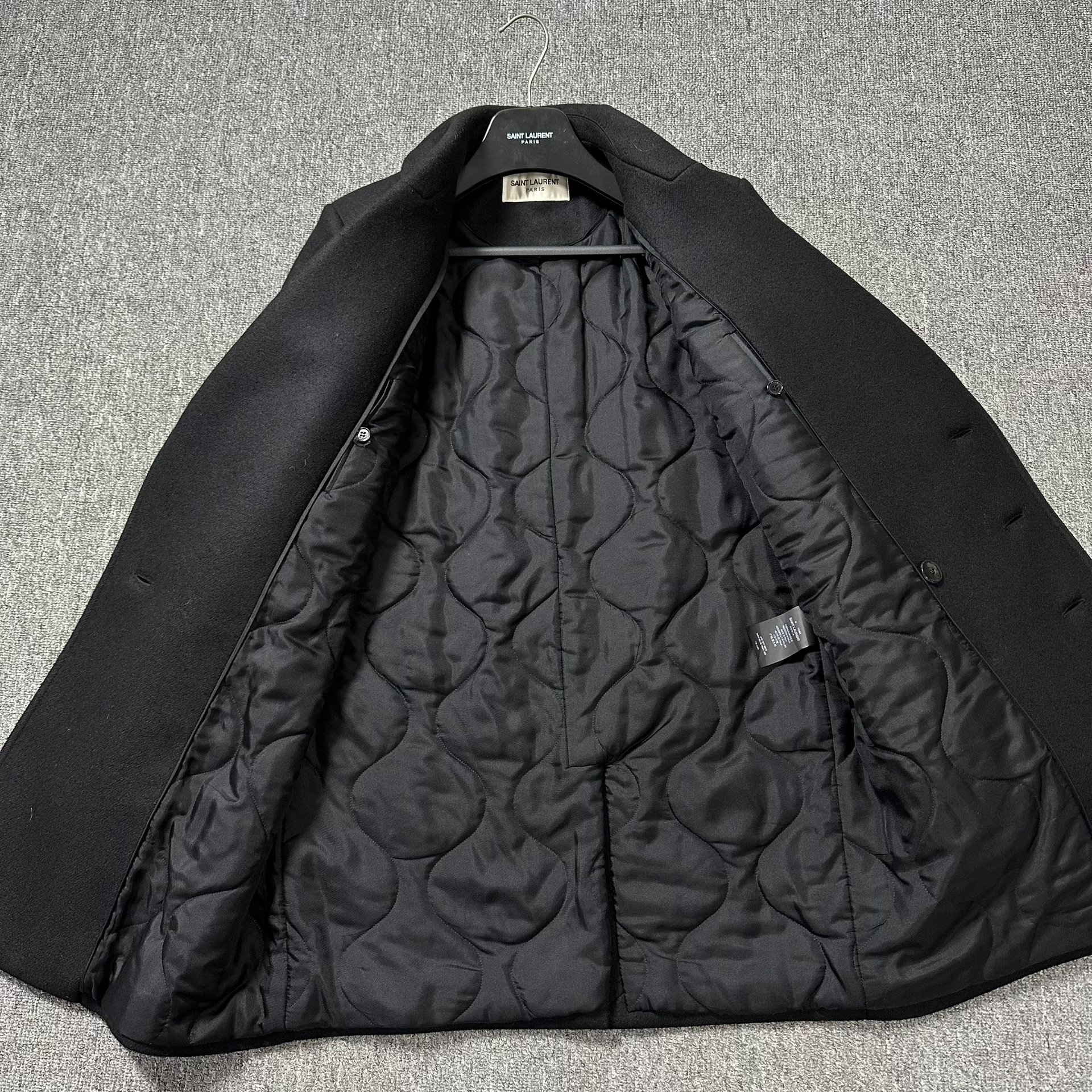 Saint Laurent Black Double-Breasted Wool Coat — back