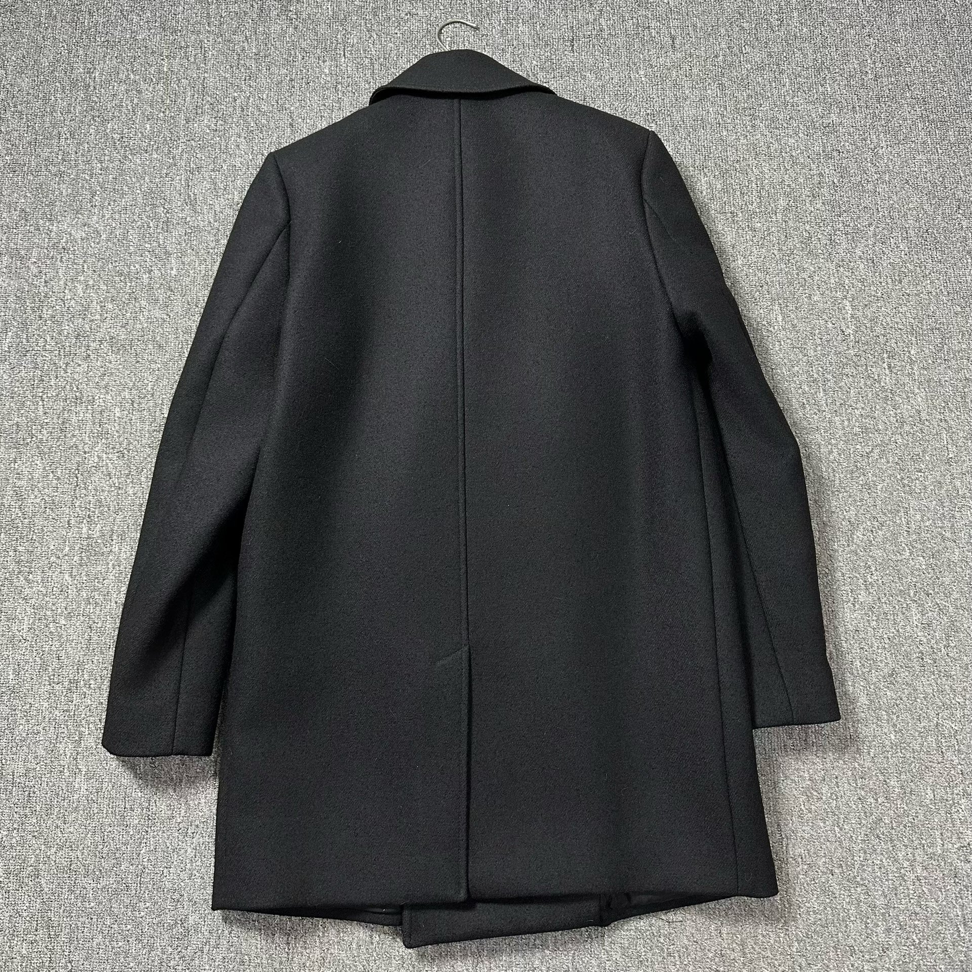 Saint Laurent Black Double-Breasted Wool Coat — detail