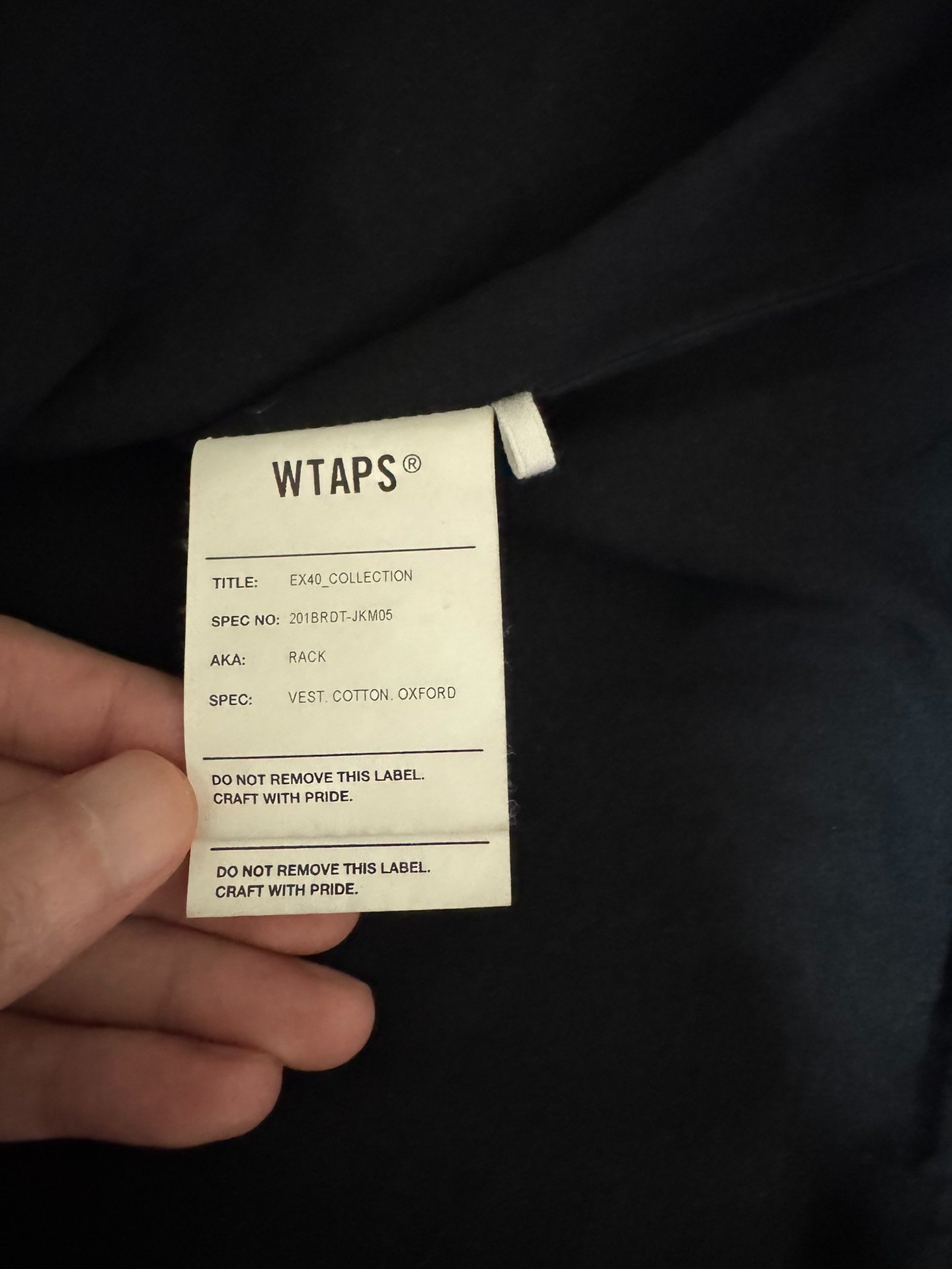 WTAPS 20SS Military Rack Vest — label