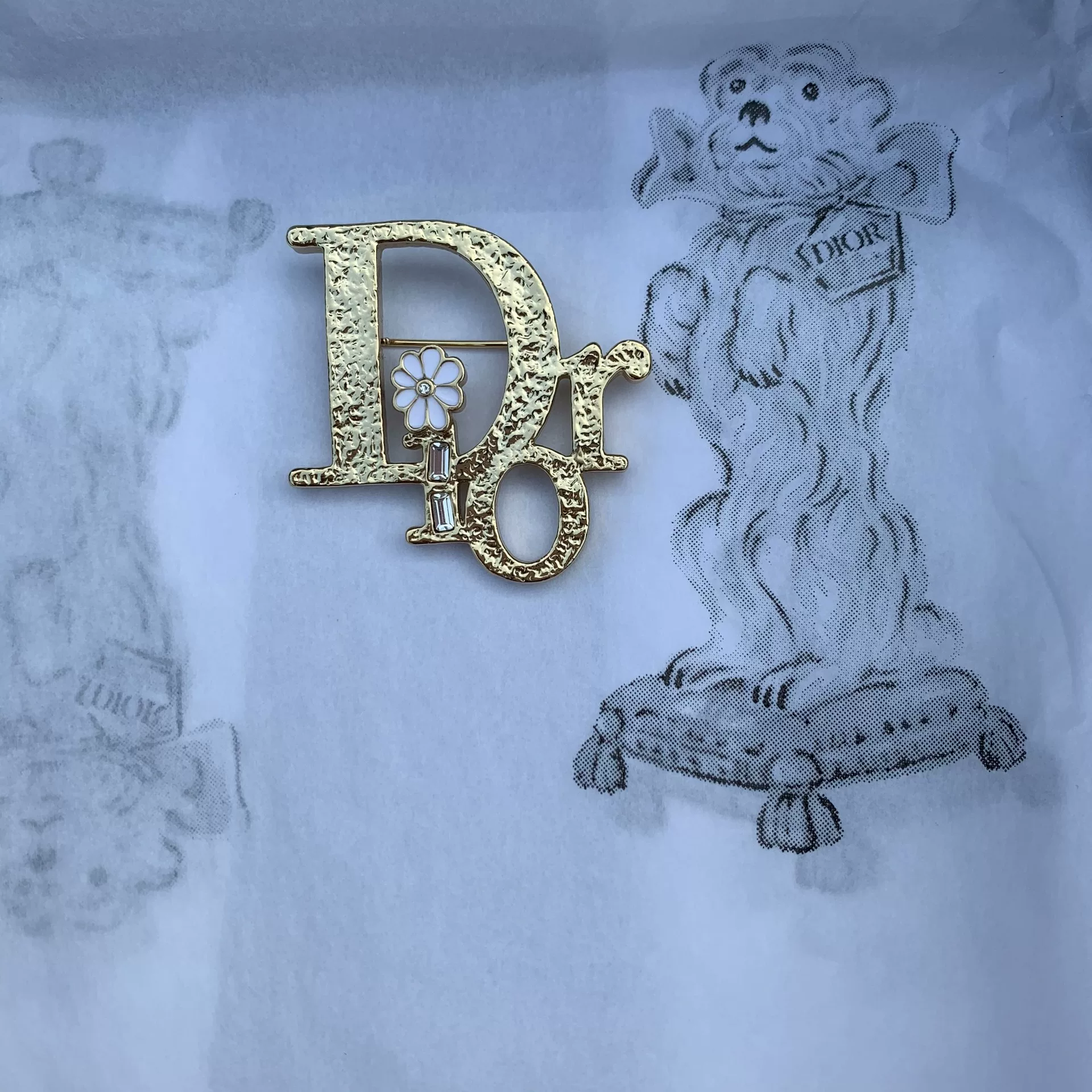 Dior Gold Letter Flower Brooch