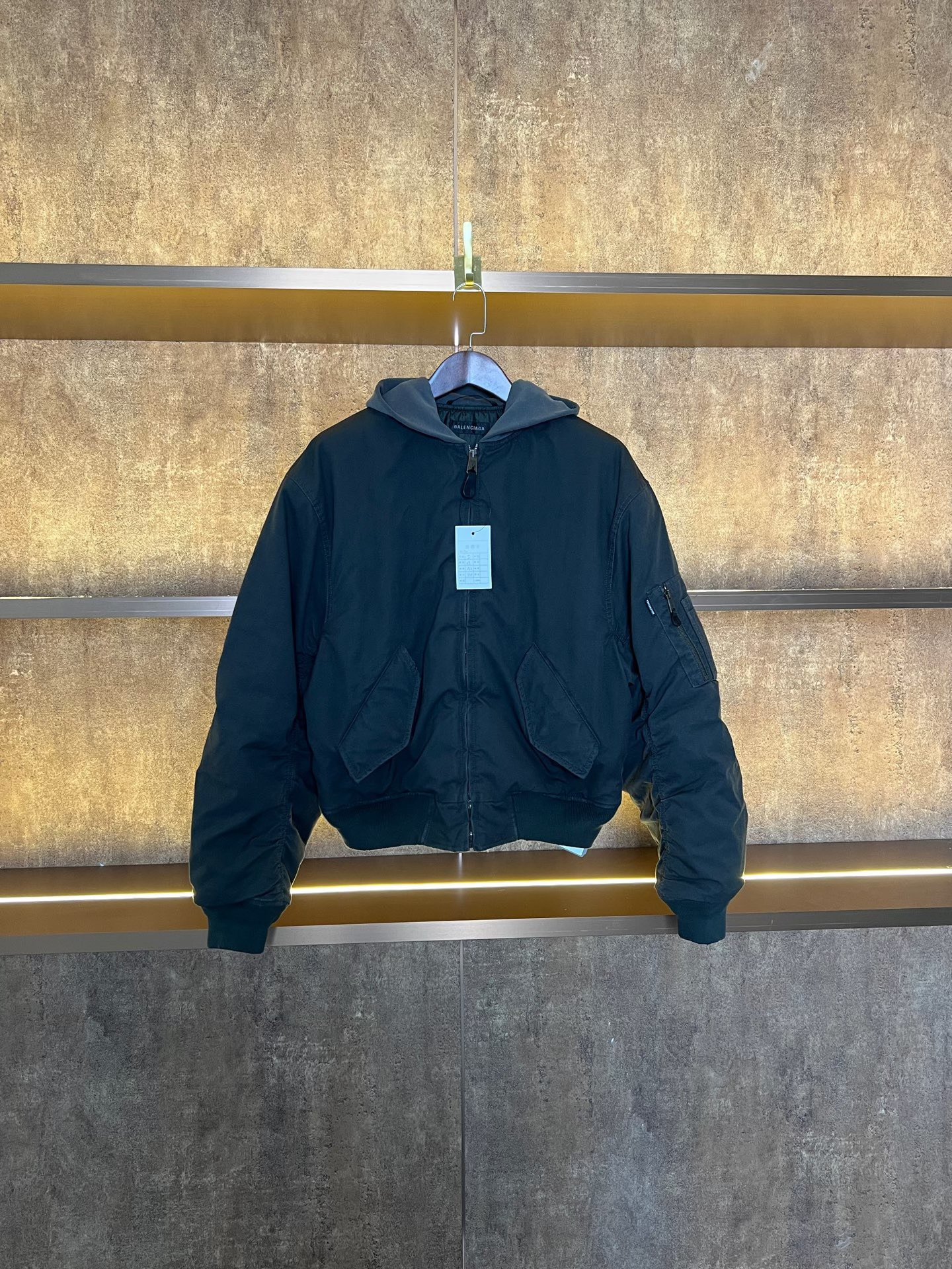 Balenciaga Hooded Distressed Bomber Jacket
