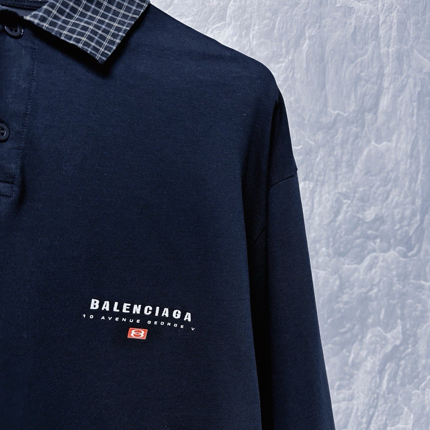Balenciaga SS24 Plaid Panel Polo Long Sleeve — detail