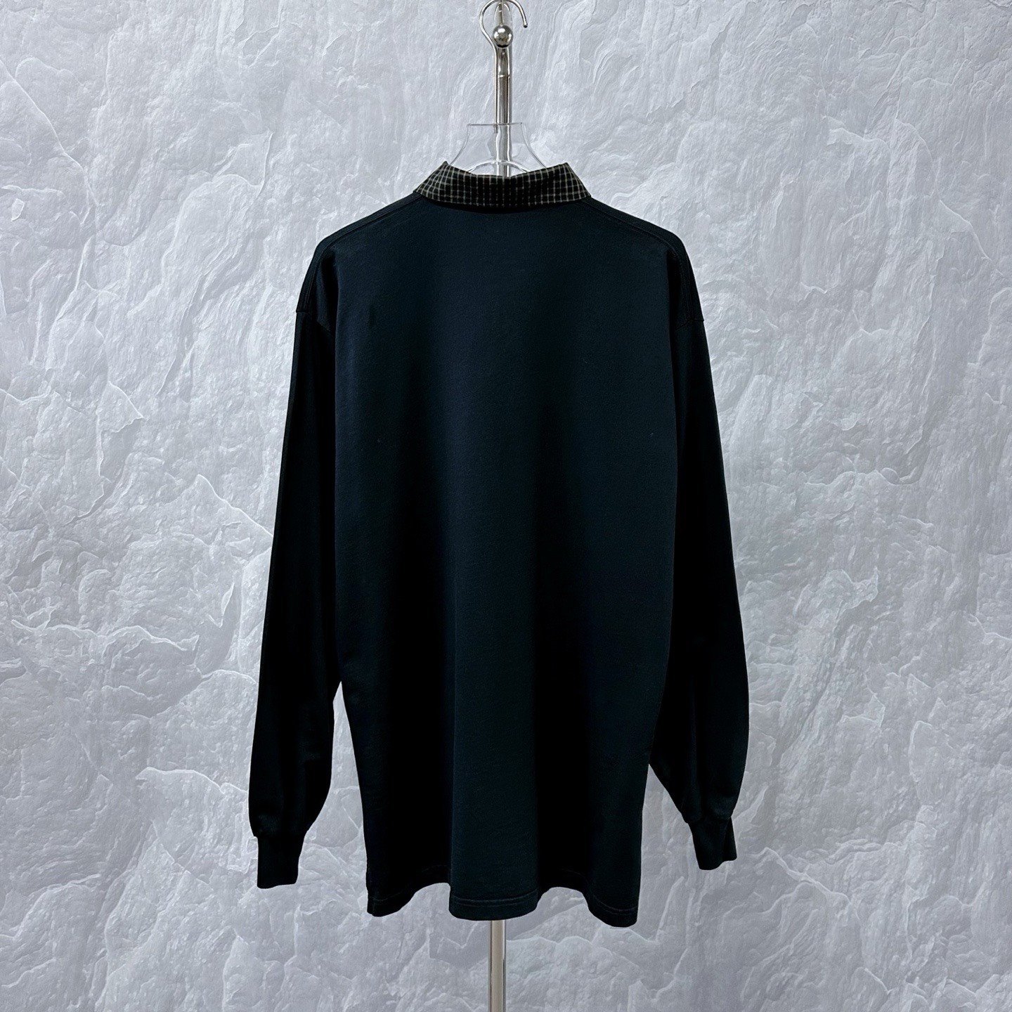 Balenciaga SS24 Plaid Panel Polo Long Sleeve — back