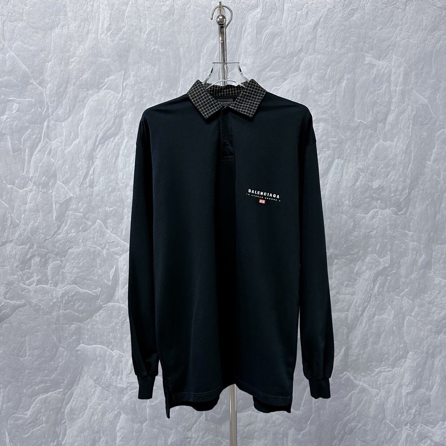 Balenciaga SS24 Plaid Panel Polo Long Sleeve