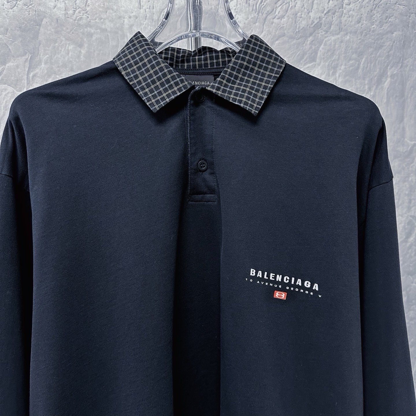 Balenciaga SS24 Plaid Panel Polo Long Sleeve — front