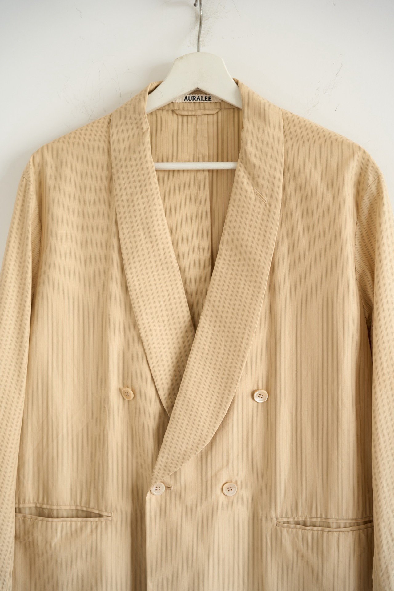 Auralee 18ss Shawl Collar Beige Striped Blazer — detail